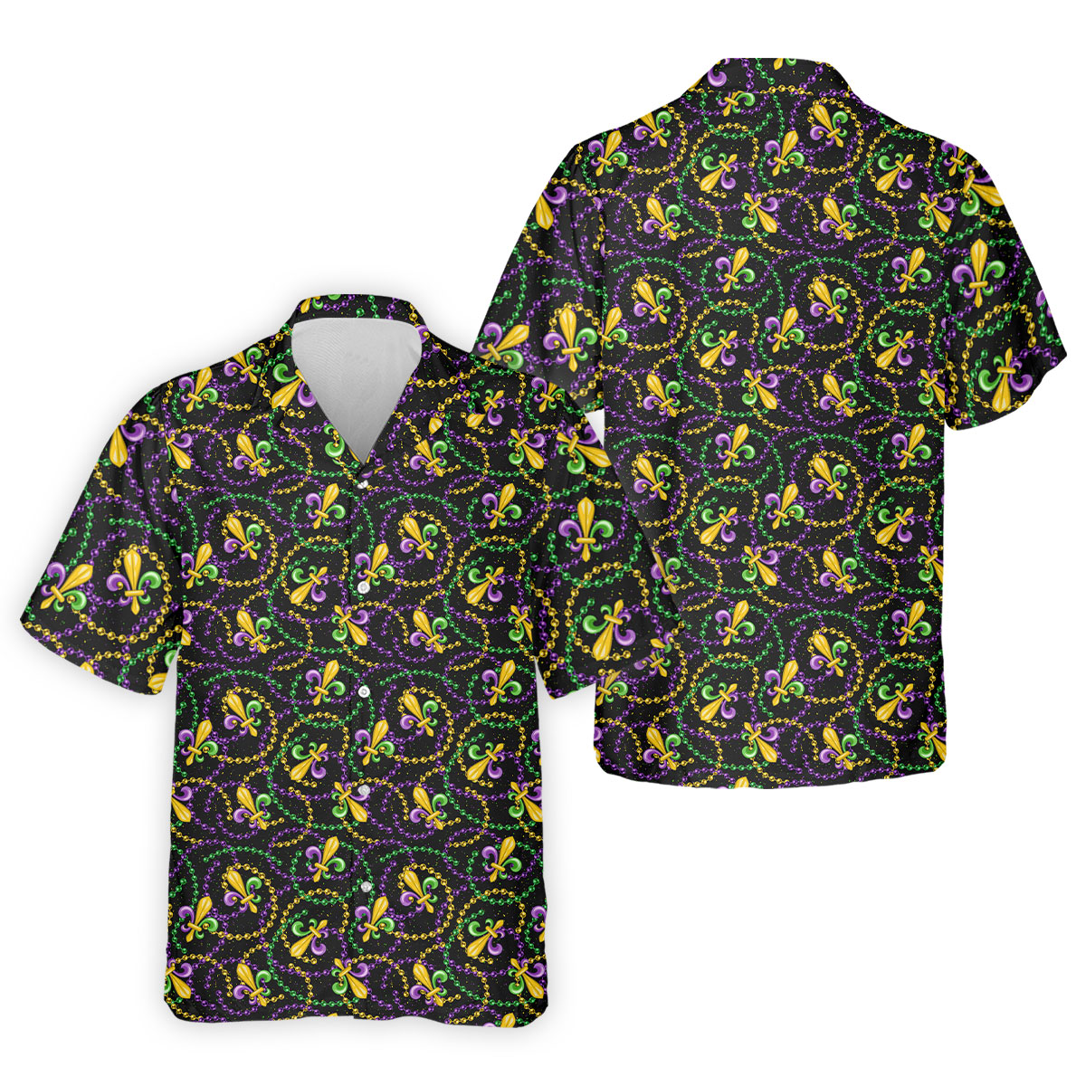 Mardi Gras Beads Purple Green Gold Fleur De Lis Golf Tops For Men, Golf Shirts For Men, Polo ShirtFor Men
