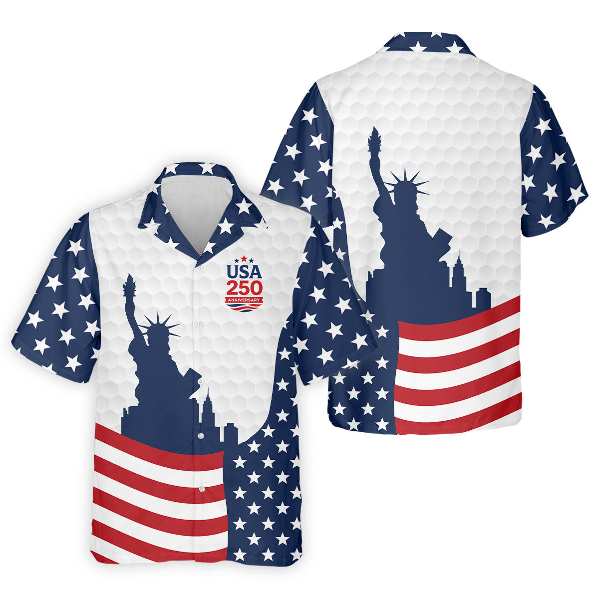 USA 250 Anniversary Silhouette Of Statue Of Liberty White Golf Shirt, 4th Of July Golf Shirts For Men