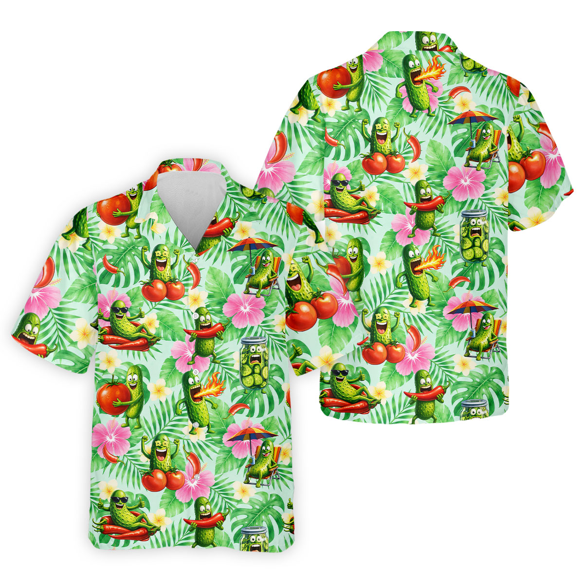 Funny Pickle Tomato Chili Tropical Hawaiian Golf Shirt, Mens Golf Polo, Printed Golf Shirts