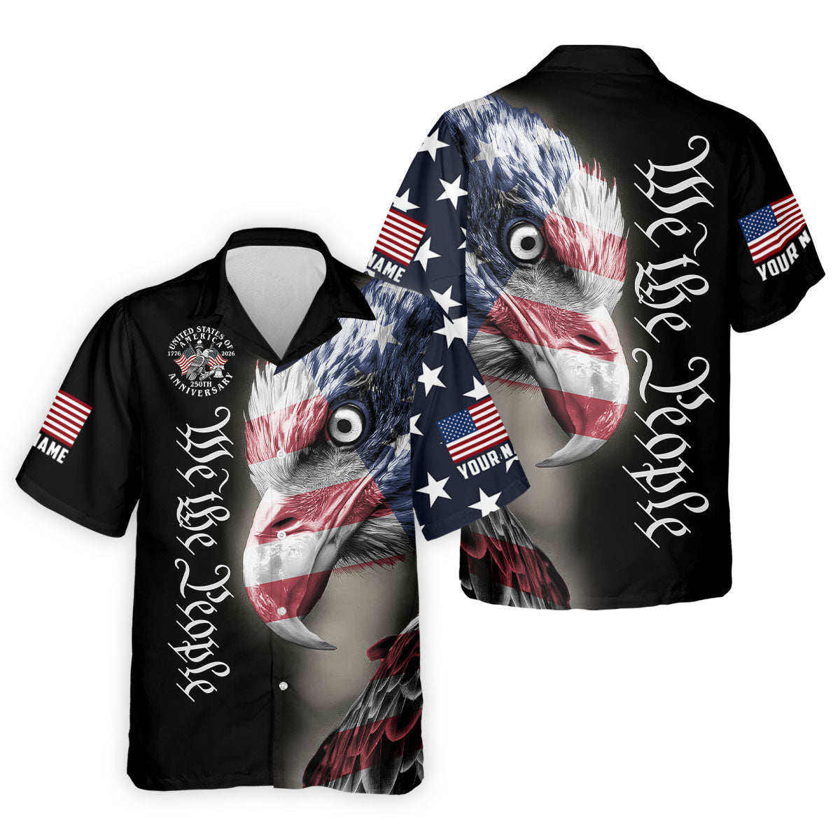 We The People Patriotic Bald Eagle 250 Years American Flag Golf Shirt, 250 Years 4th Of July Golf Shirts For Men