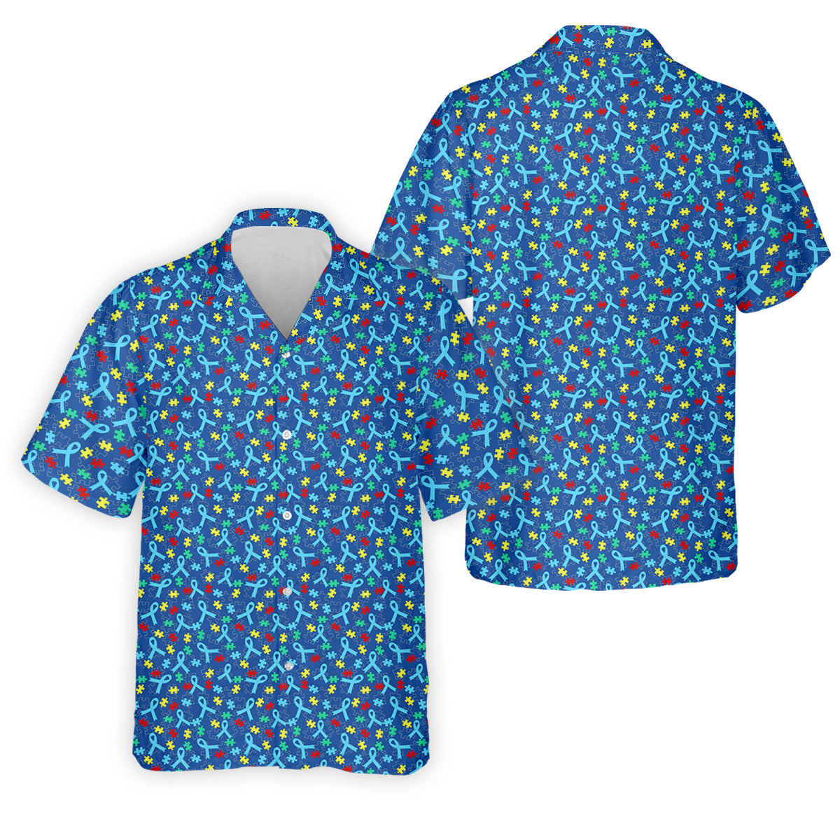 Autism Awareness Ribbon And Colorful Puzzles Blue Golf Shirt, Golf Shirts For Men, Polo ShirtFor Men