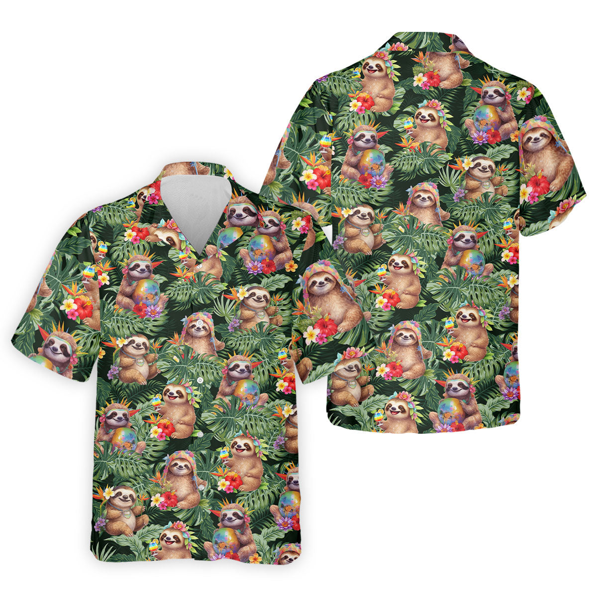 Funny Sloth Hawaiian Summer Golf Tops For Men, Hawaiian Golf Shirts, Polo Shirtor Men