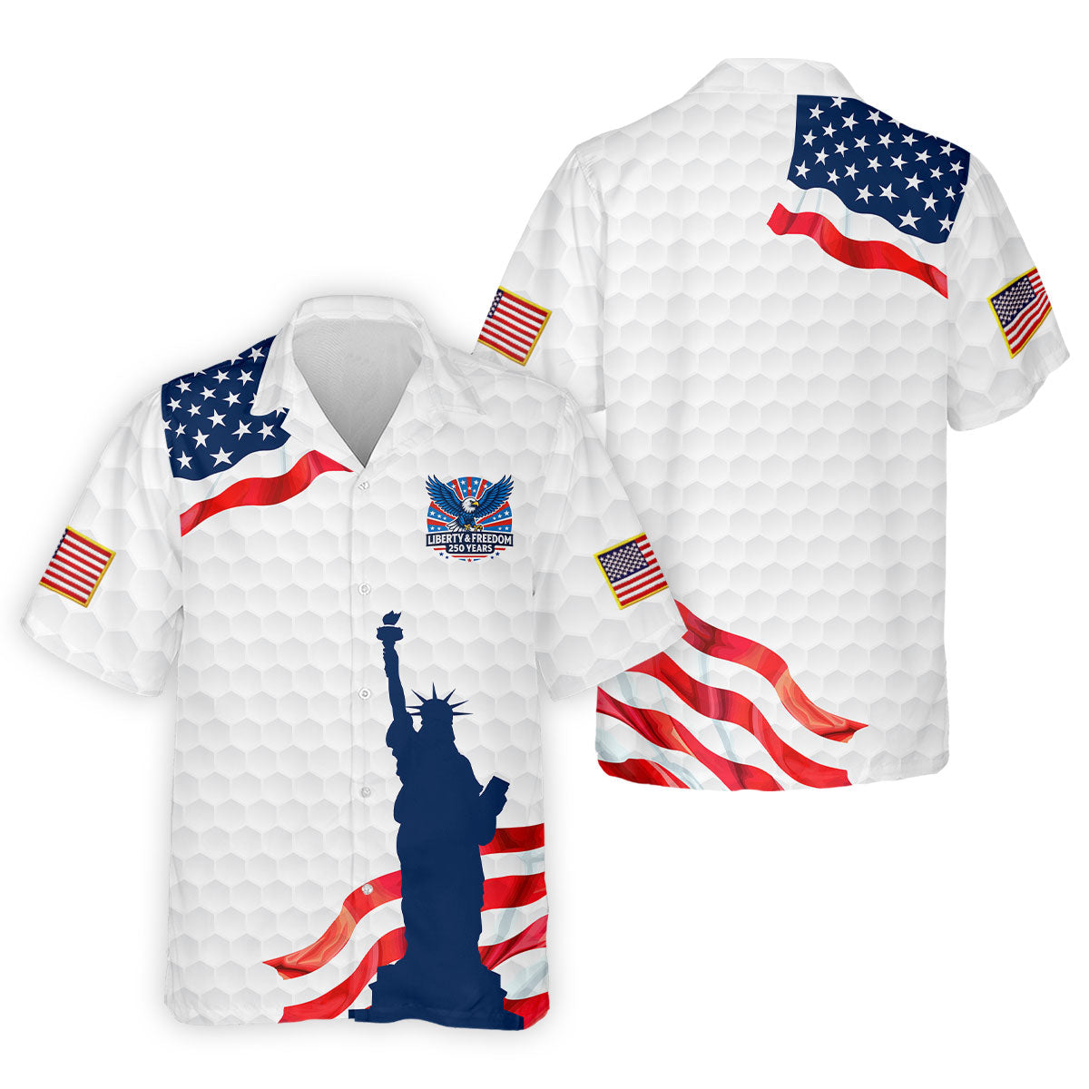 Liberty And Freedom 250 Years Golf Ball Pattern Patriotic Golf Shirt, 4th Of July Polo Shirtor Men