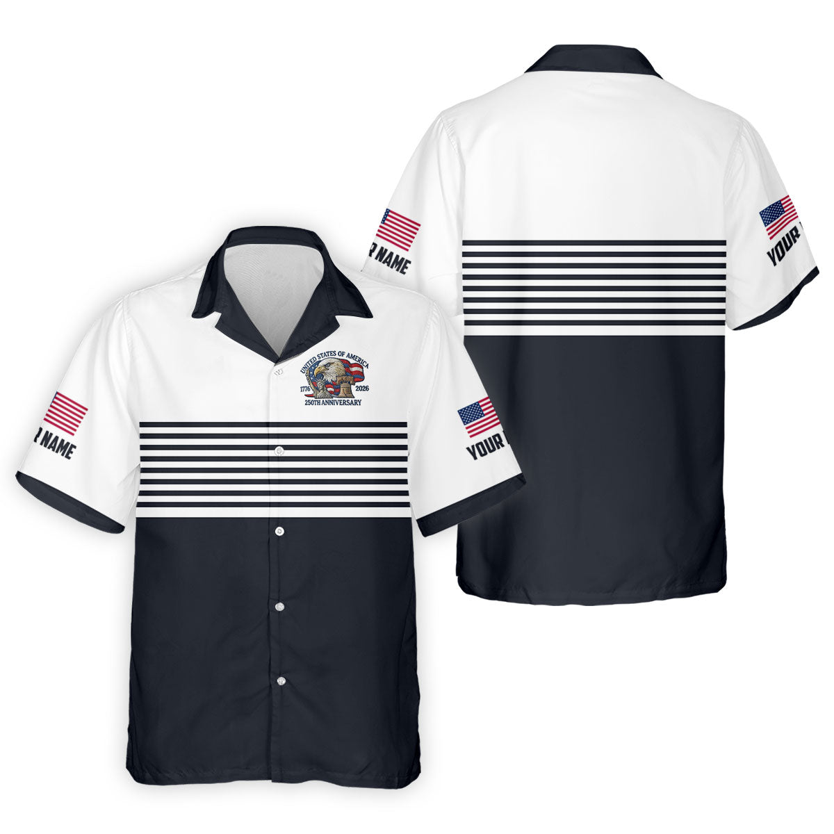 250th Anniversary Black Stripes Vintage Golf Shirt, Patriotic 4th Of July Golf Shirts For Men