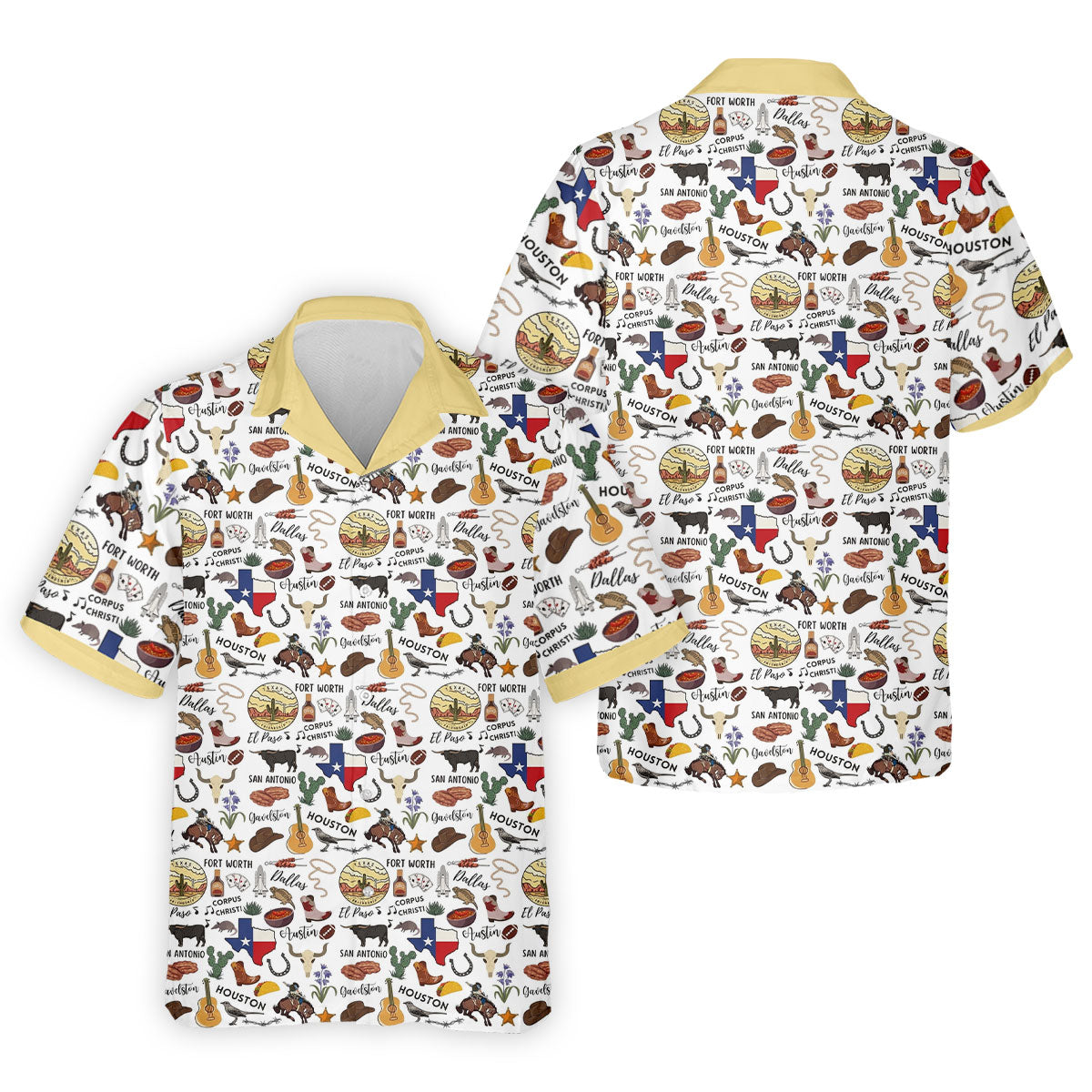 Texas Symbols Western Theme Doodle Style Golf Tops For Men, Polo Shirtor Men, Golf Shirts For Men