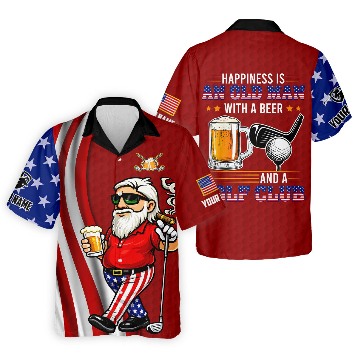 Happiness Is An Old Man With A Beer Funny 4th Of July Red Golf Shirt, 250th Anniversary Golf Shirts For Men