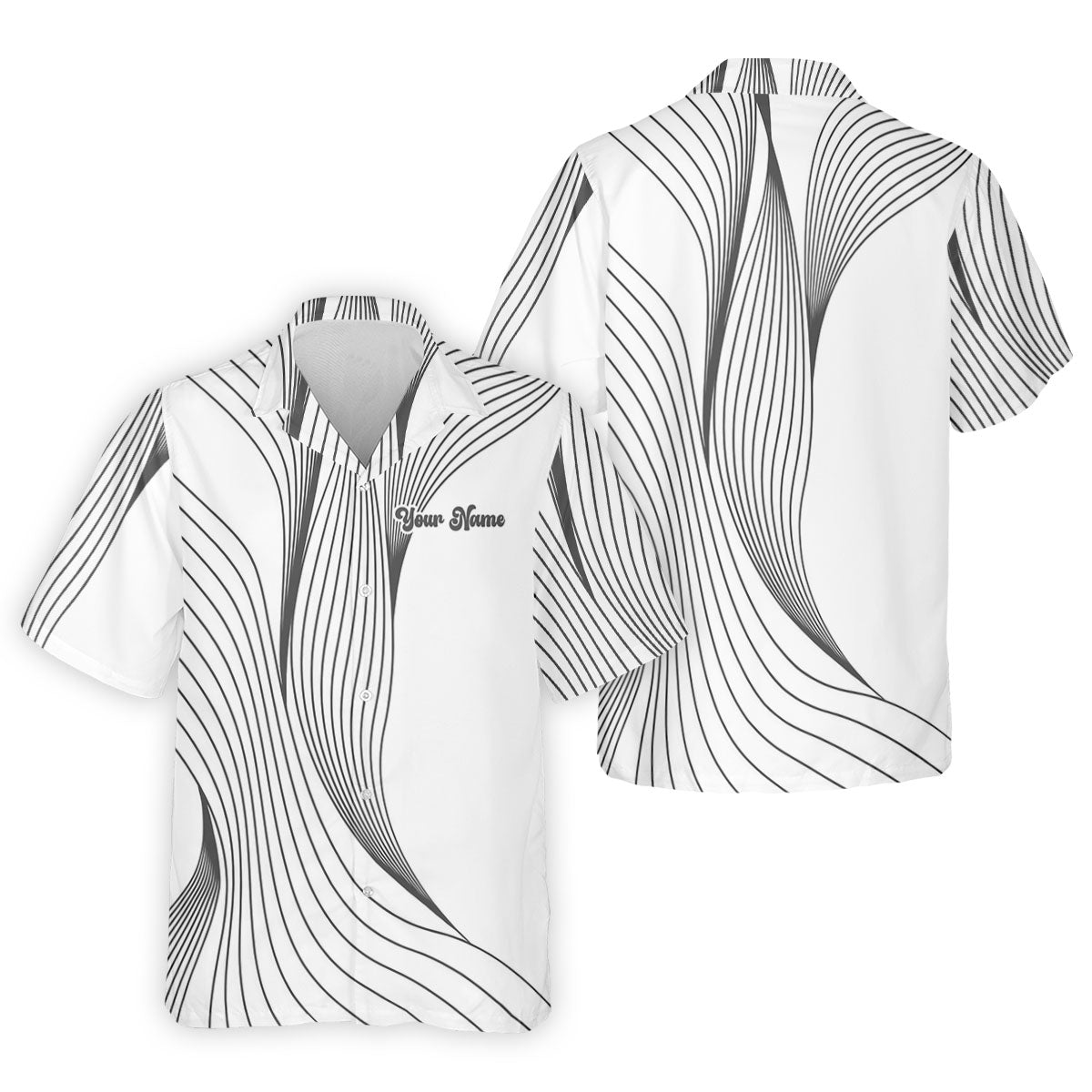 Geometric Line Wavy Line Black And White Custom Name Golf Shirts For Men, Men's Golf Shirt, Polo ShirtFor Men