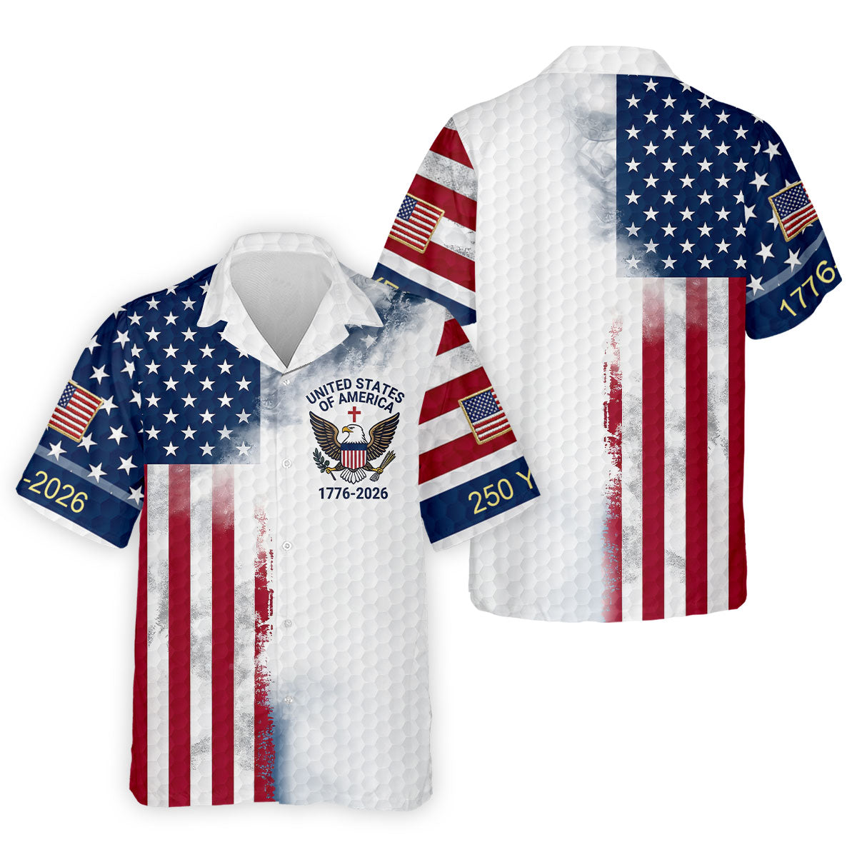 USA Flag Pattern 1776-2026 Distressed Vintage Golf Shirt, 250th Anniversary 4th Of July Golf Shirts For Men