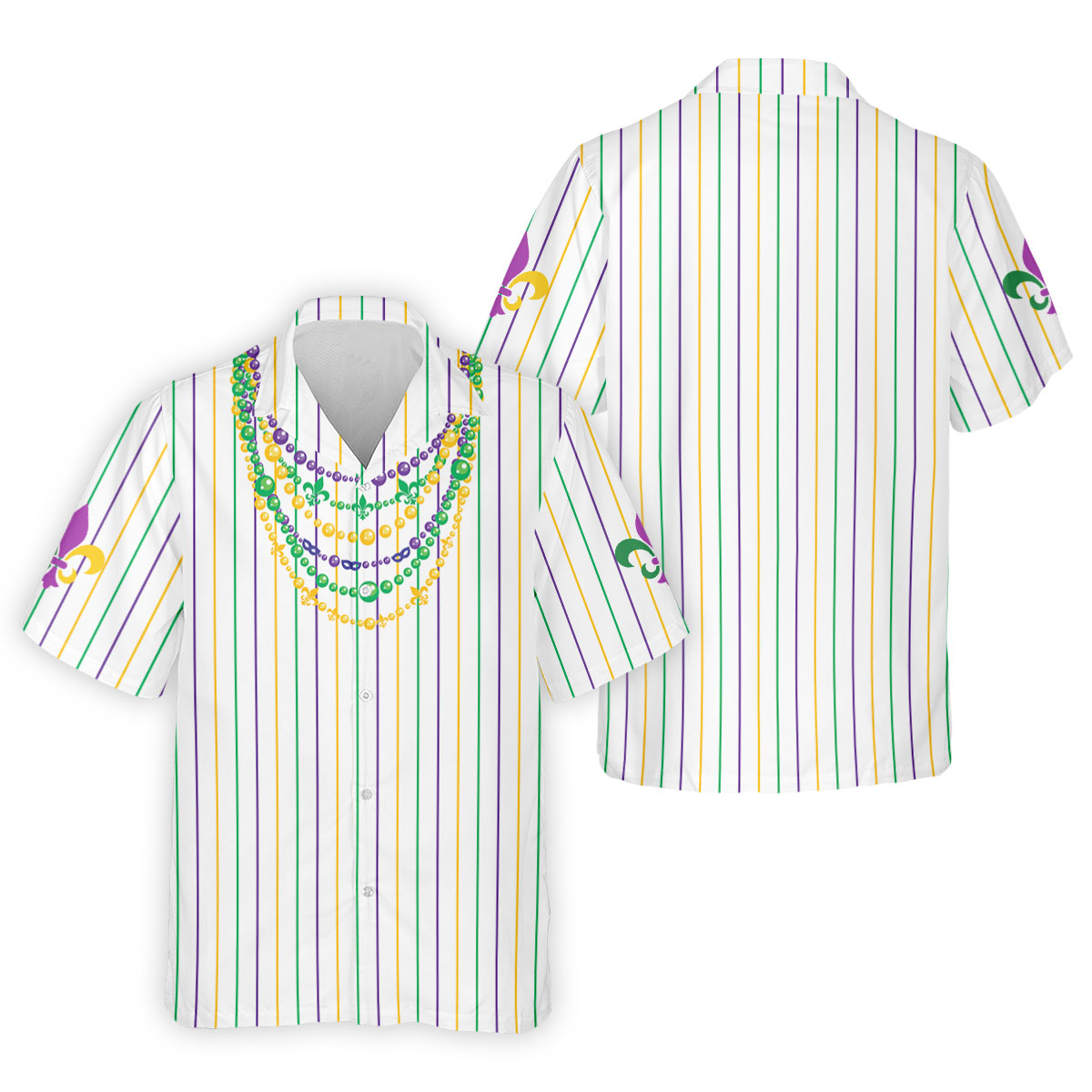 Mardi Gras Beads Necklaces Print White Golf Shirt, Golf Tops For Men, Polo ShirtFor Men, Golf Shirts For Men
