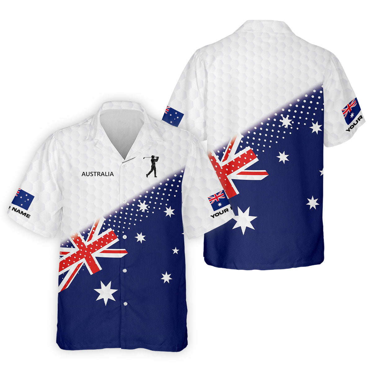 Golf Ball Pattern Australia Flag Print Men's Golf Top, Polo Shirt Men, Golf Shirts For Men