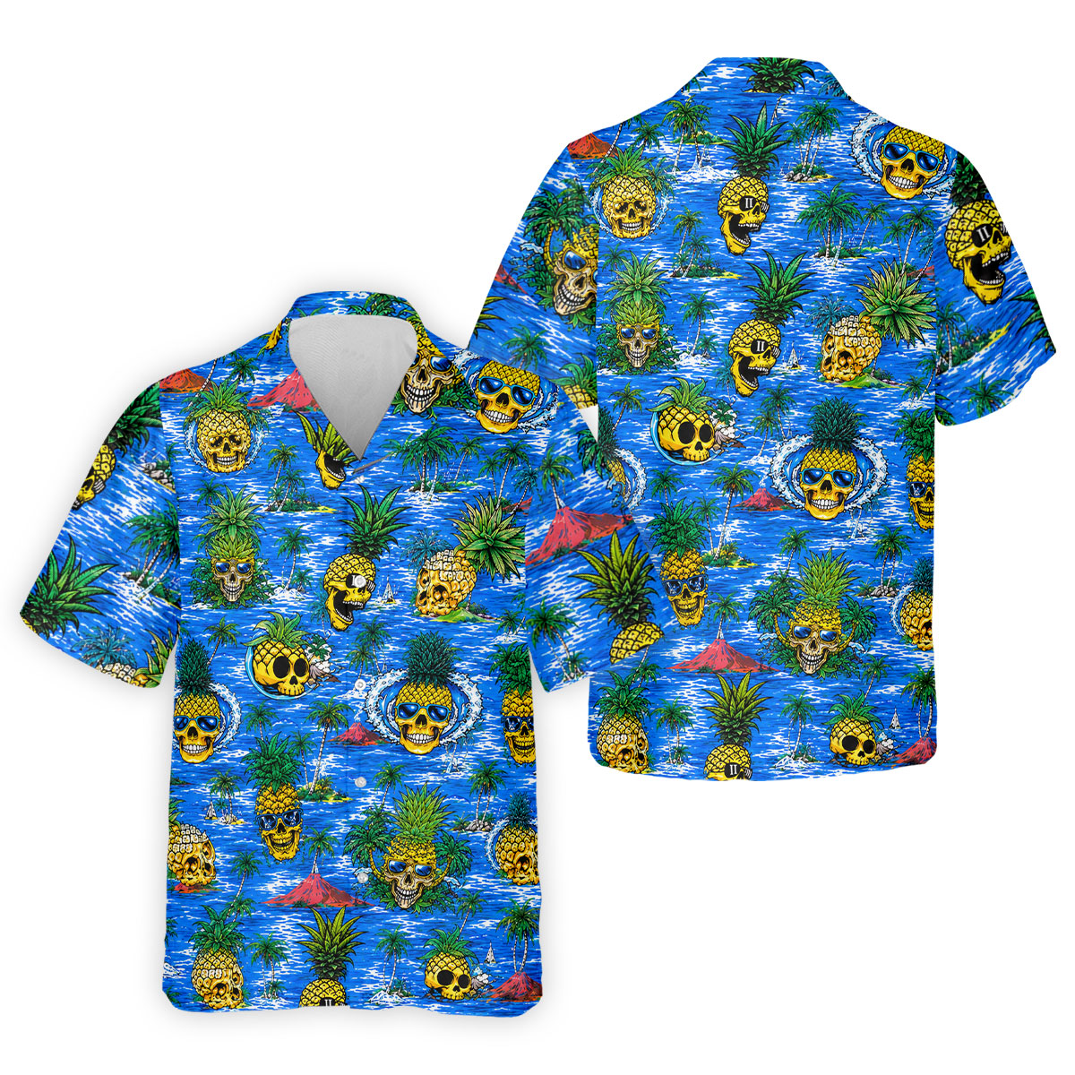 Pineapple Skull Island Ocean Hawaiian Golf Shirt, Hawaiian Golf Shirt, Golf Shirts For Men