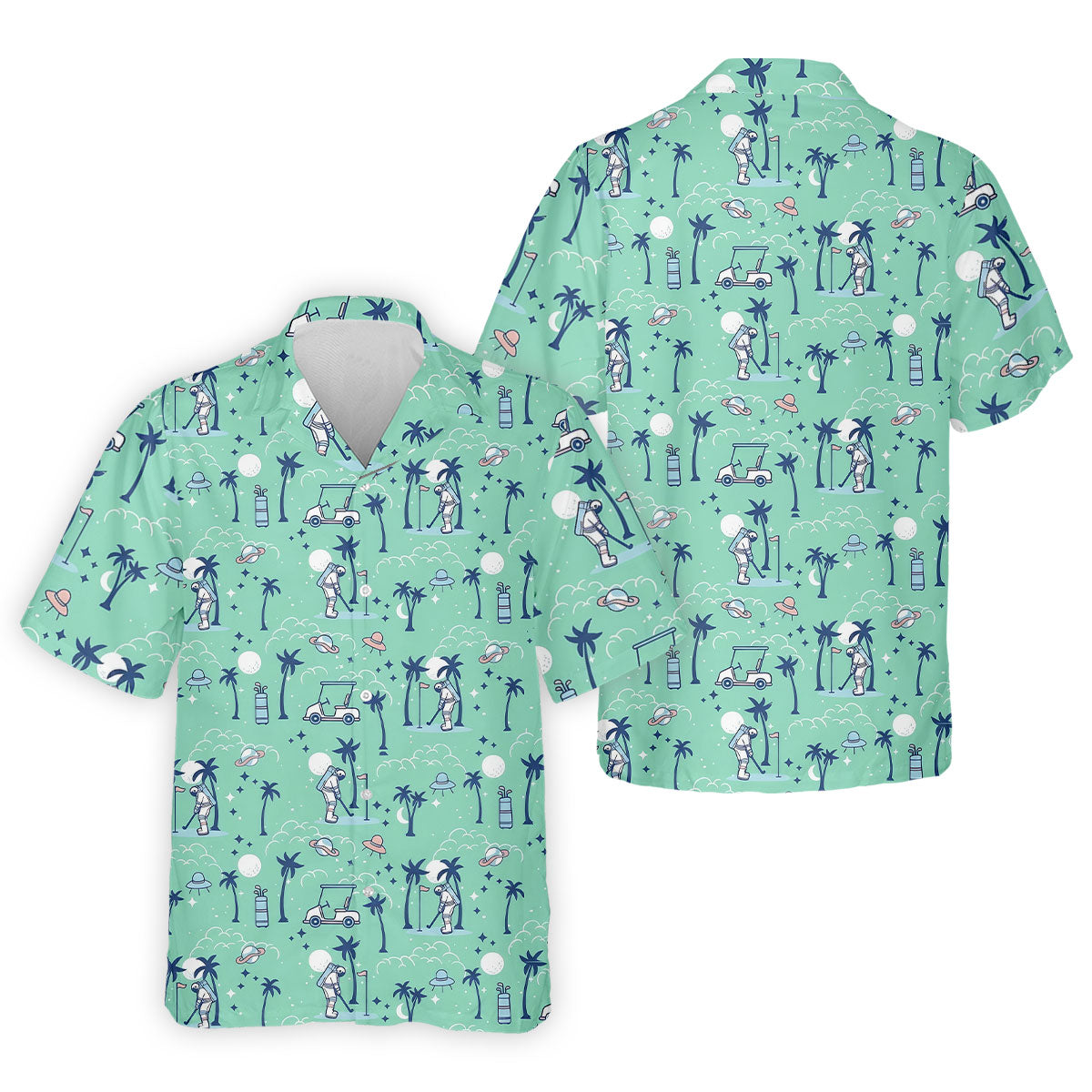 Astronaut Golfing Space Themed Tropical Golf Shirt, Golf Tops For Men, Golf Shirts For Men