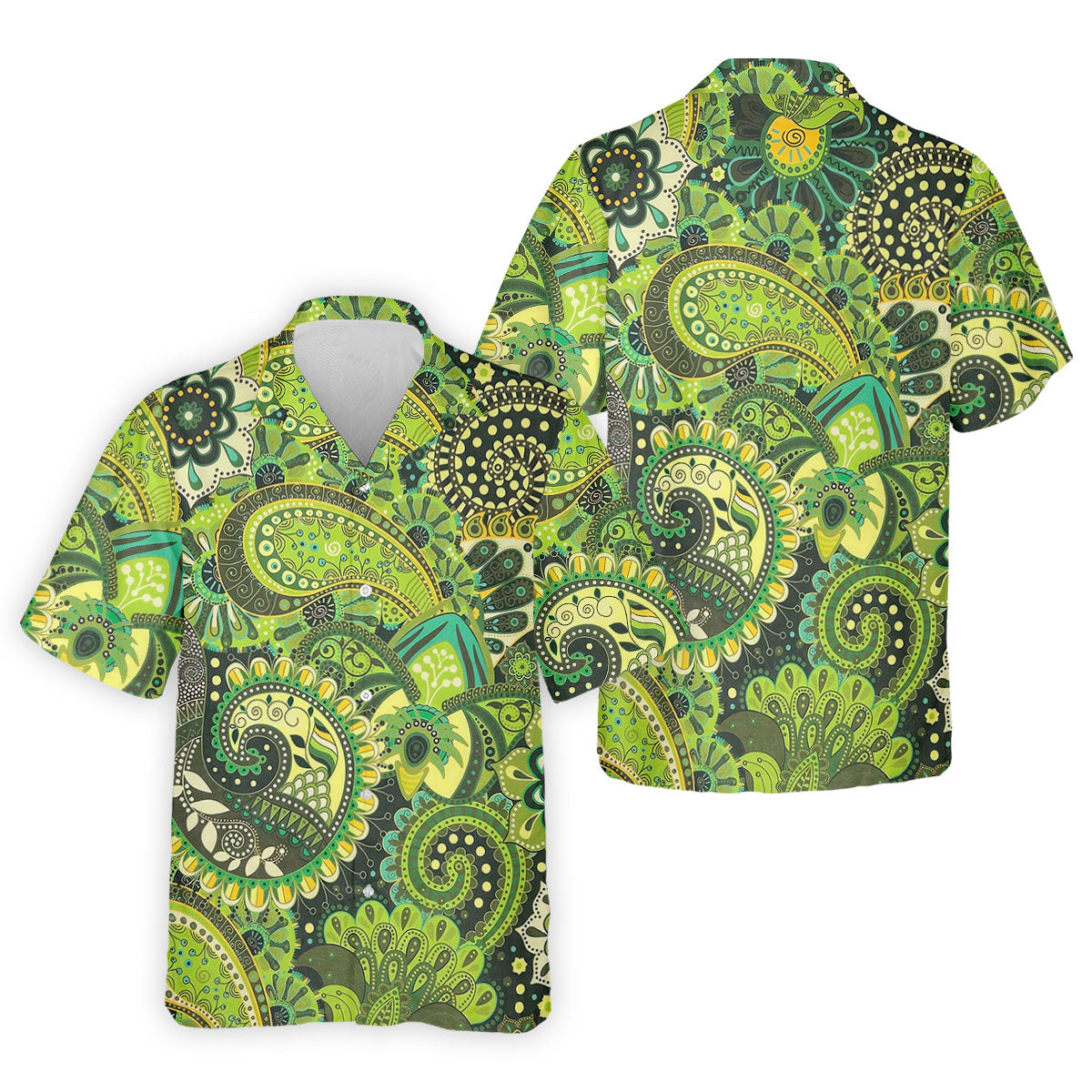 Paisley Print Green Golf Shirt, Golf Tops For Men, Polo ShirtFor Men, Golf Shirts For Men