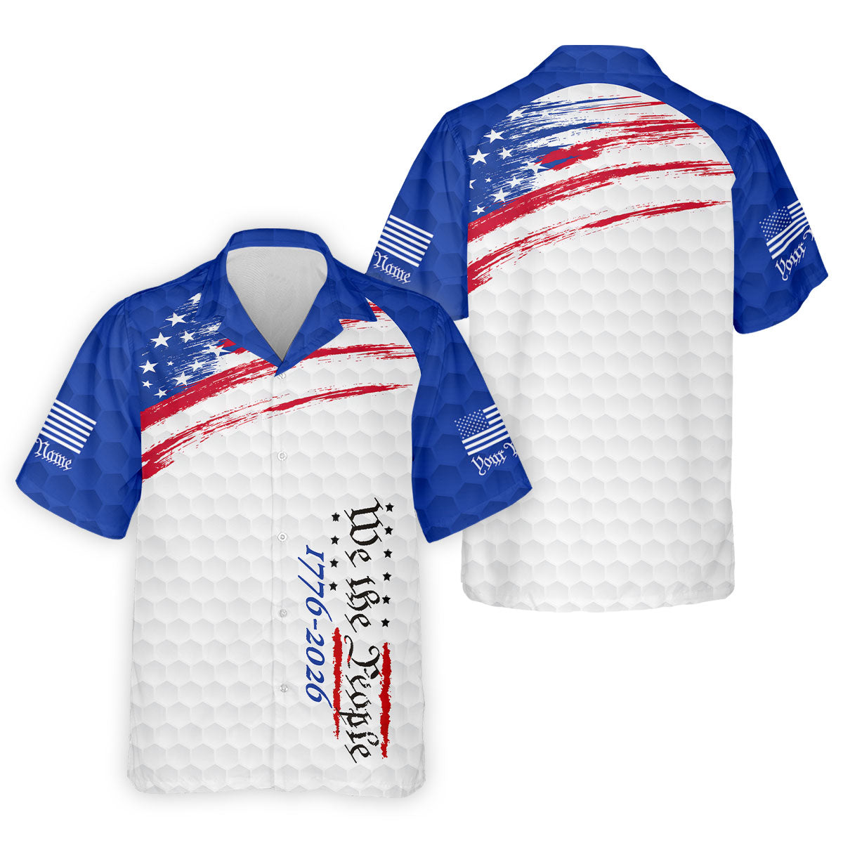 We The People 1776-2926 American Flag Brush Blue Golf Shirt, 250 Years Patriotic 4th Of July Golf Shirts For Men