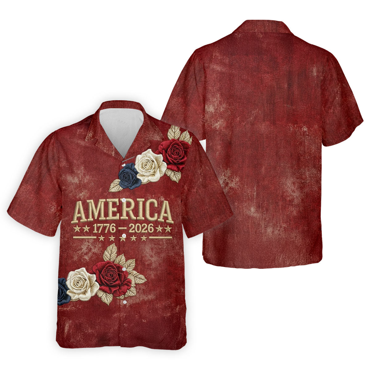 America 1776-2026 Patriotic Roses Vintage Golf Shirt, 250 Years 4th Of July Golf Shirts For Men