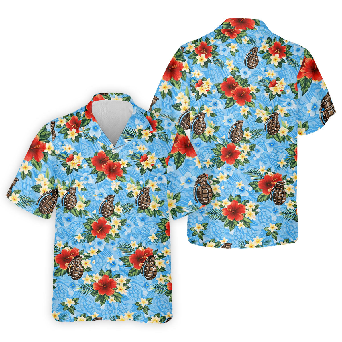 Floral Pattern Army Theme Hawaiian Blue Golf Shirt, Men's Golf Polo ShirtShirts For Men