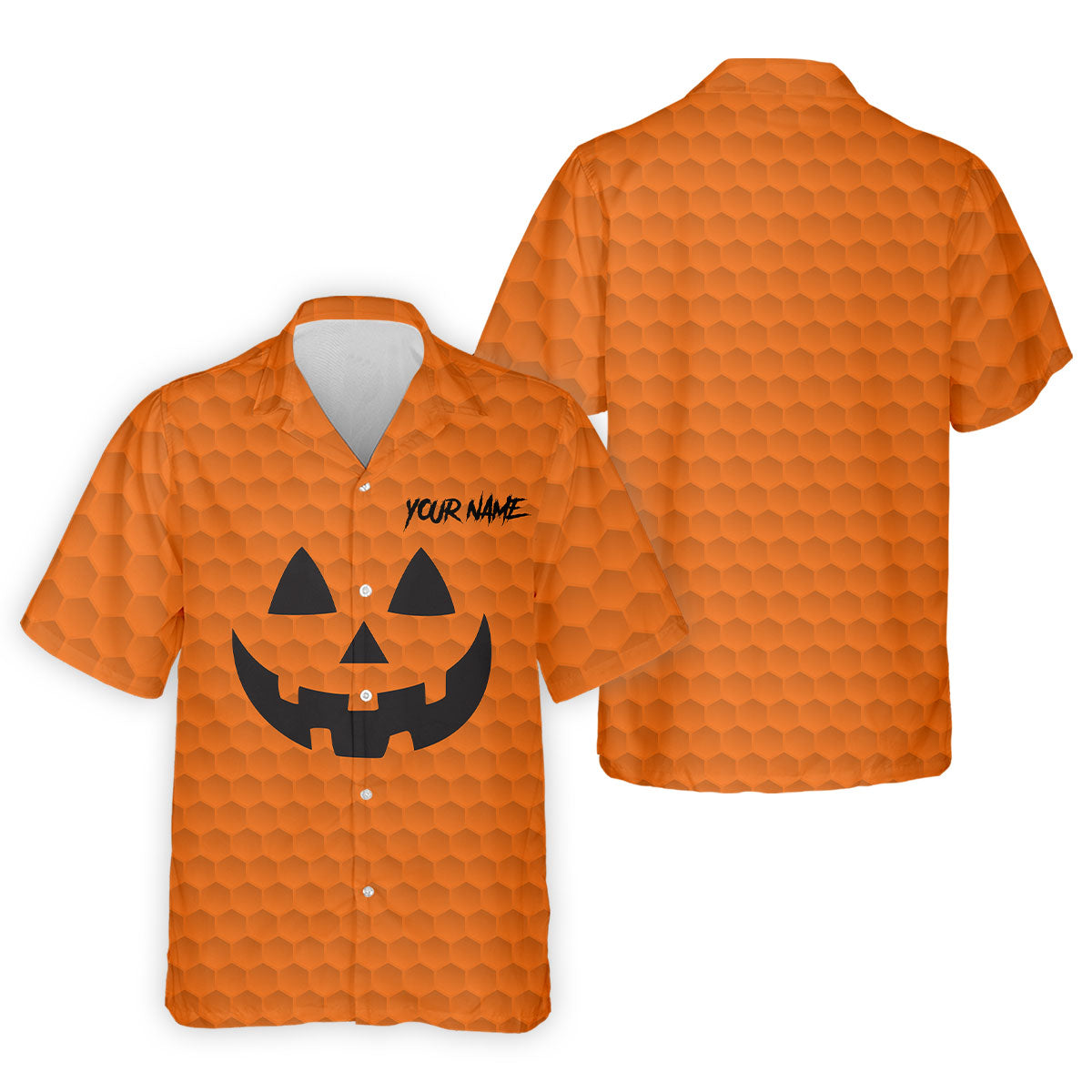Halloween Pumpkin Face Custom Name Men's Funny Golf Shirts, Polo ShirtFor Men, Golf Gift For Men