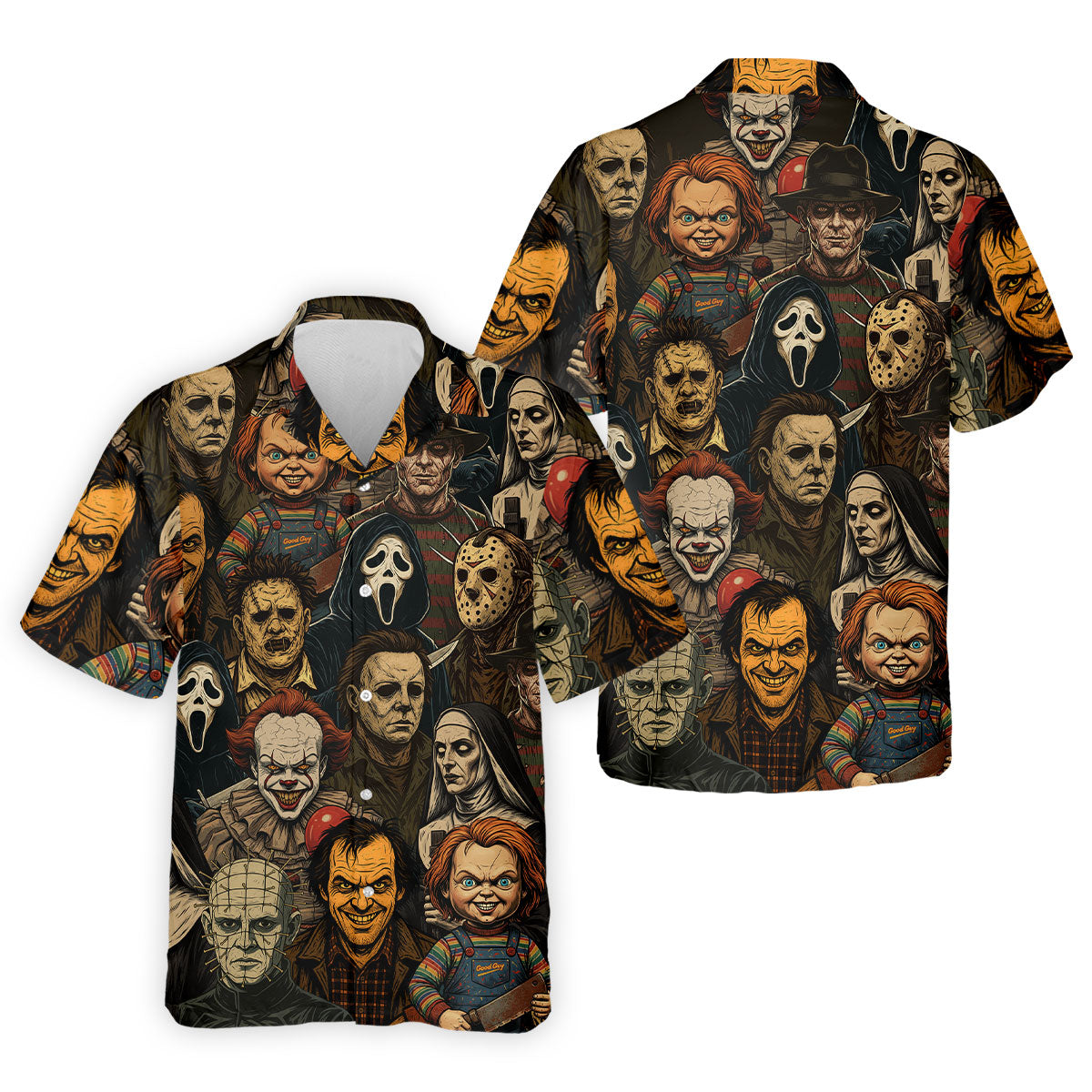 Horror Halloween Character Halloween Men's Polo Shirt Horror Movie Shirt, Mens Golf Shirts, Halloween Golf Shirt