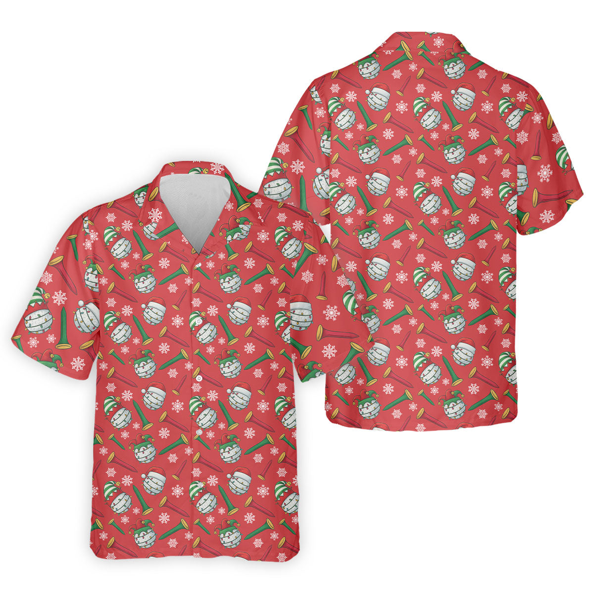 Funny Golf Ball Red Christmas Golf Shirt, Men's Funny Golf Shirts, Christmas Golf Gift