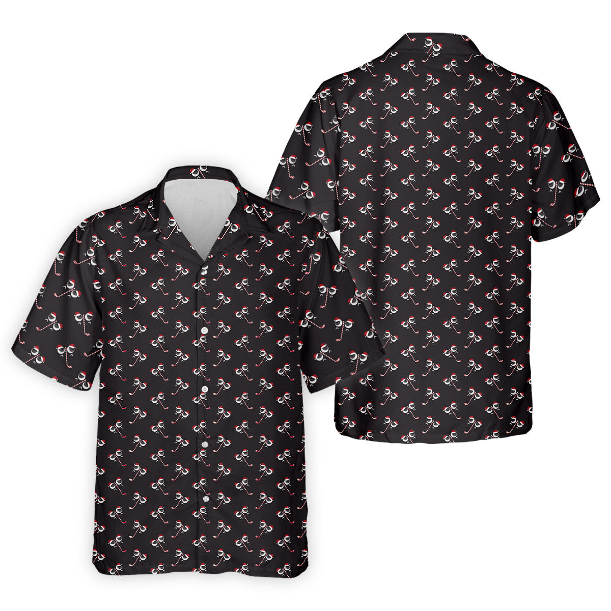 Funny Christmas Candy Cane Pattern Black Golf Shirt, Polo ShirtFor Men, Christmas Golf Shirt