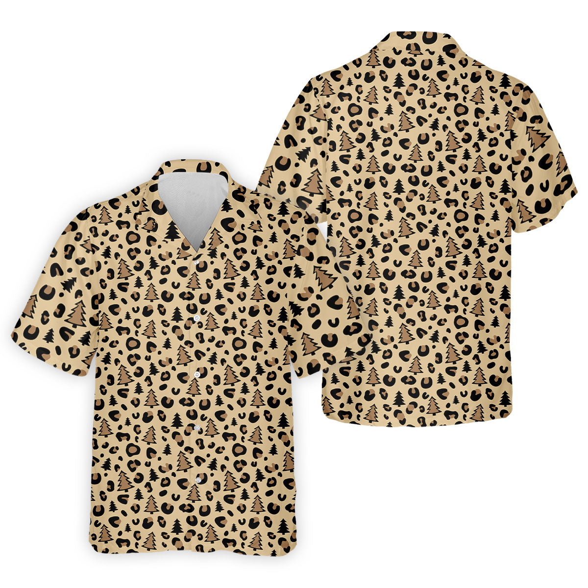 Xmas Pine Tree Leopard Pattern Brown Golf Shirt, Christmas Golf Shirt, Cute Golf Outfit, Polo ShirtFor Men