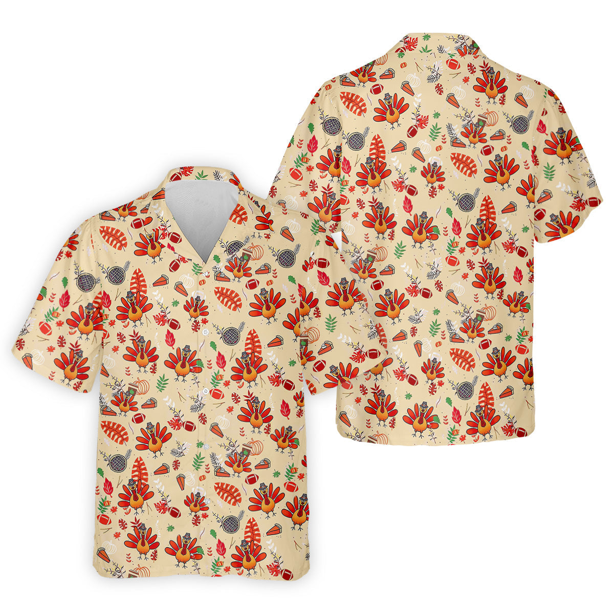Funny Turkey Hawaiian Pattern Thanksgiving Golf Tops For Men, Fun Golf Shirts For Men, Polo ShirtFor Men