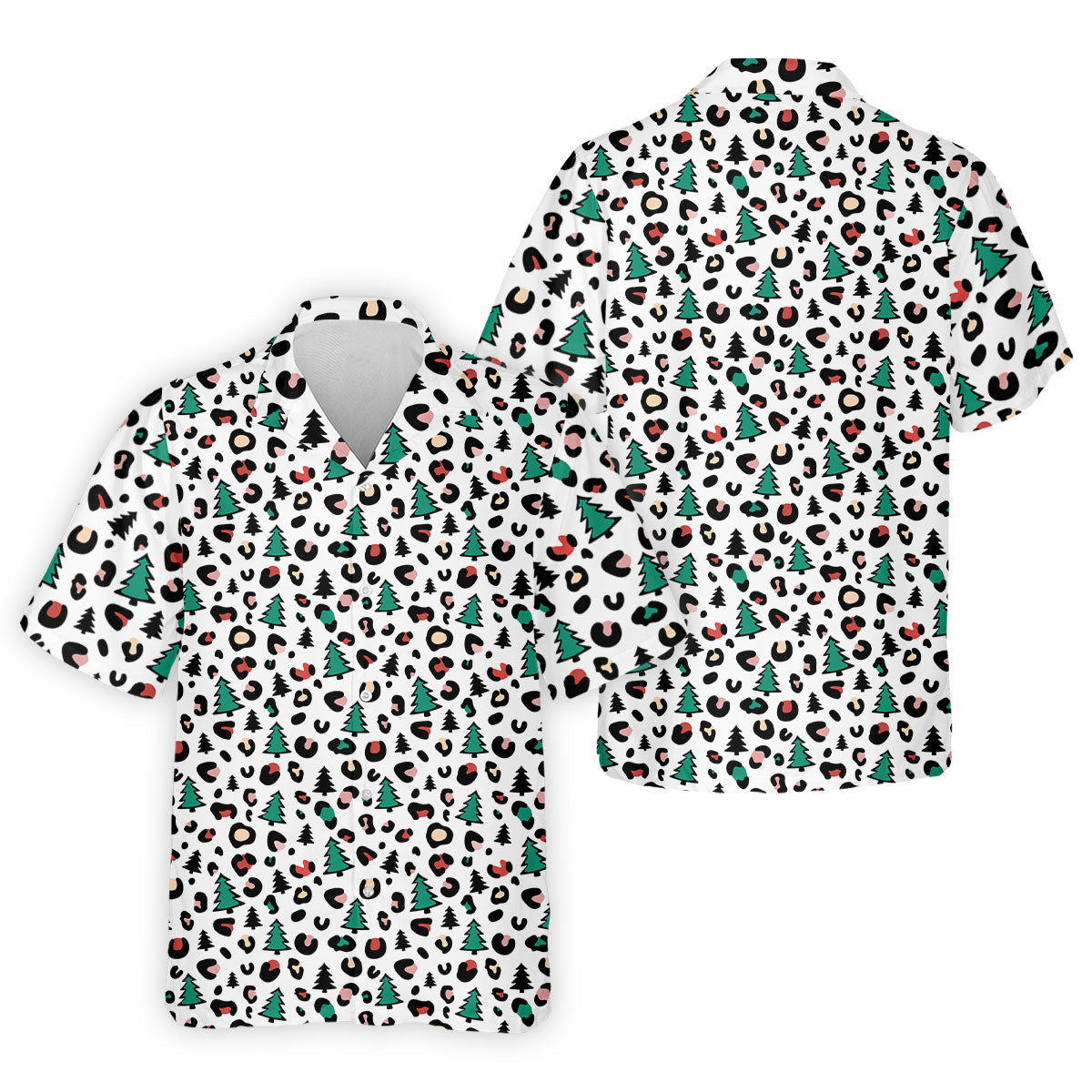 Leopard Pattern Xmas Pine Tree Golf Tops For Men, Christmas Golf Shirt, Cute Golf Outfit, Polo ShirtFor Men