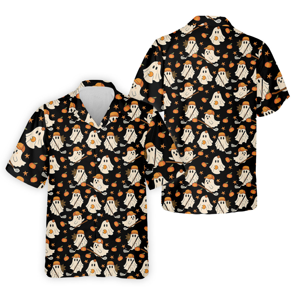 Boo Ghost Cute Pumpkin Halloween Black Golf Shirt, Halloween Gift Idea, Polo ShirtFor Men