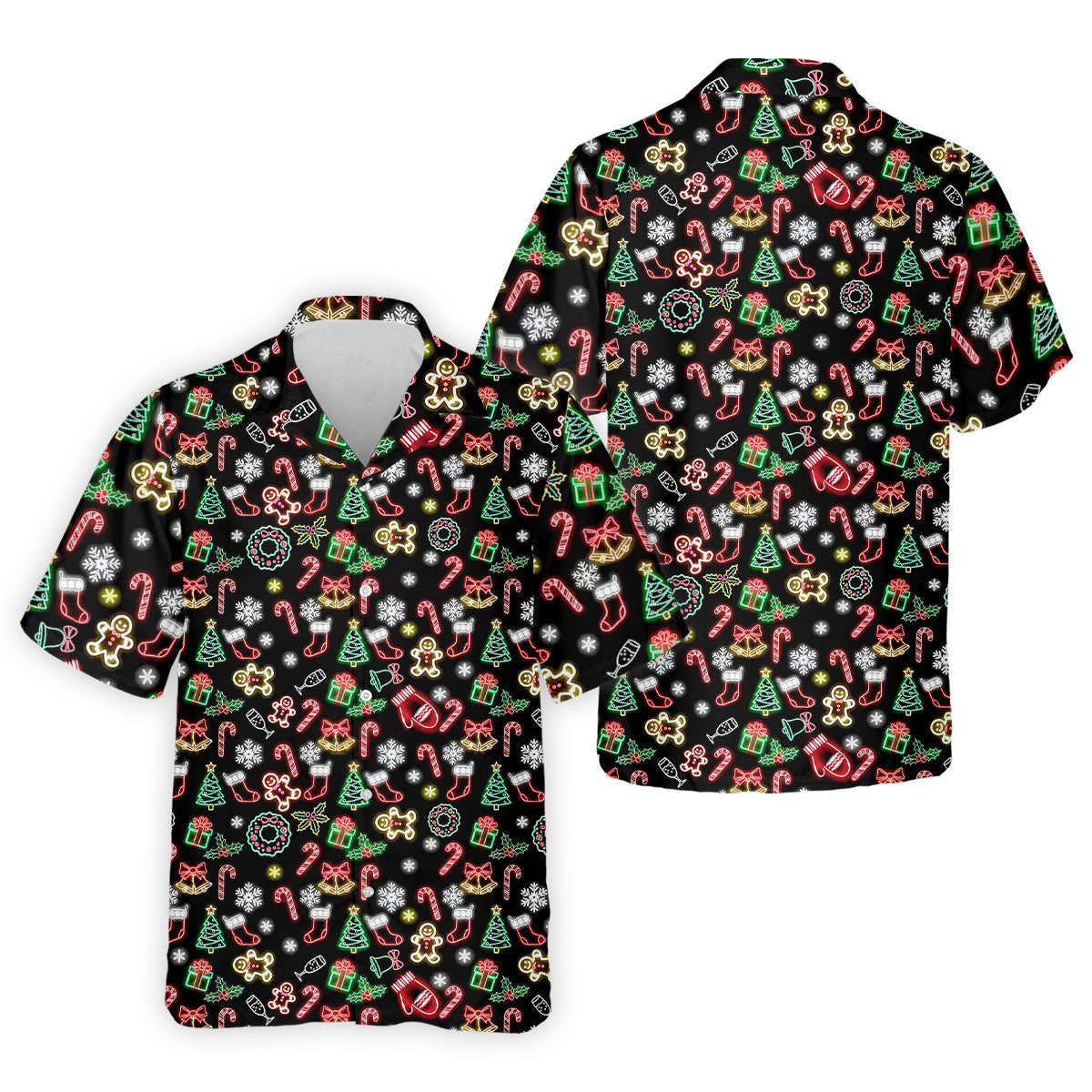 Neon Christmas Pattern Black Golf Polo Shirtun Men's Golf Polos, Christmas Golf Gift, Golfing Apparel