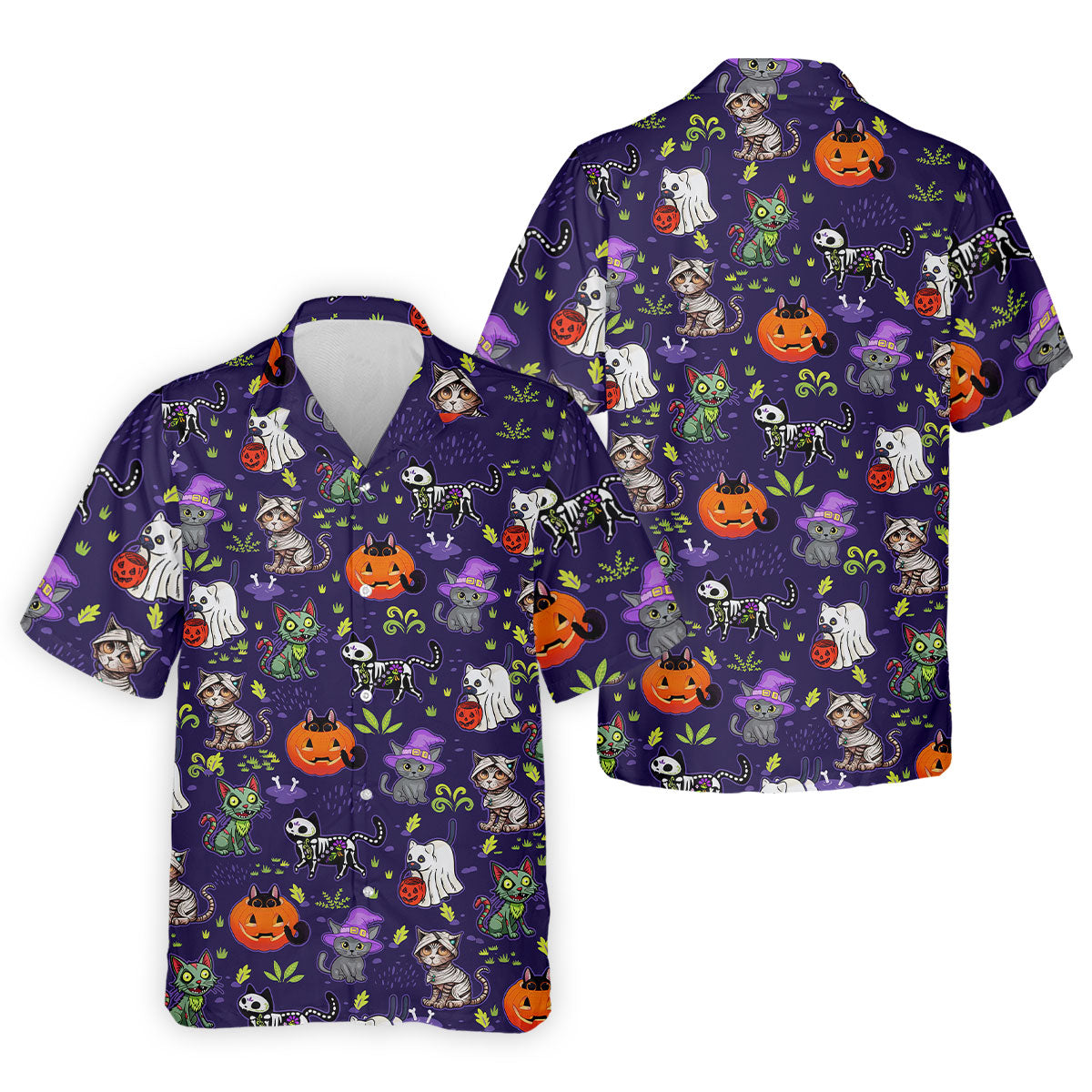 Purple Halloween Cats And Pumpkin Fun Men's Golf Polos, Cute Golf Outfit, Polo ShirtFor Men