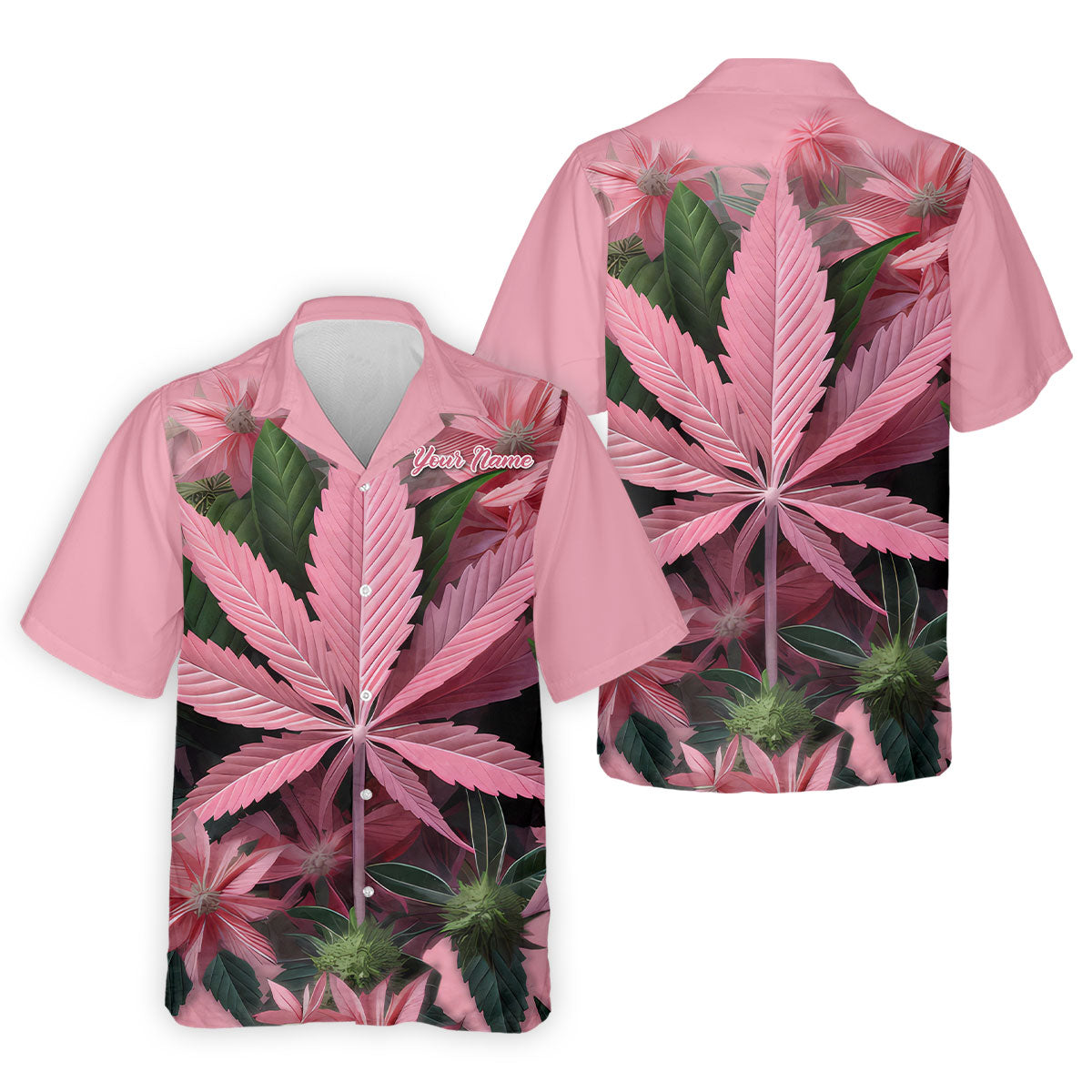 Pink Marijuana Leaf Men's Golf Shirt, Funny Weed Golf Shirt, Custom Mens Golf Shirt