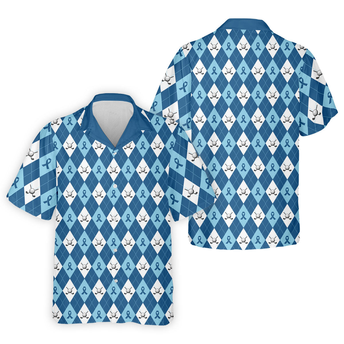 Prostate Cancer Blue And White Argyle Pattern Golf Tops For Men, Cancer Survivor Shirt, Cancer Awareness Shirt