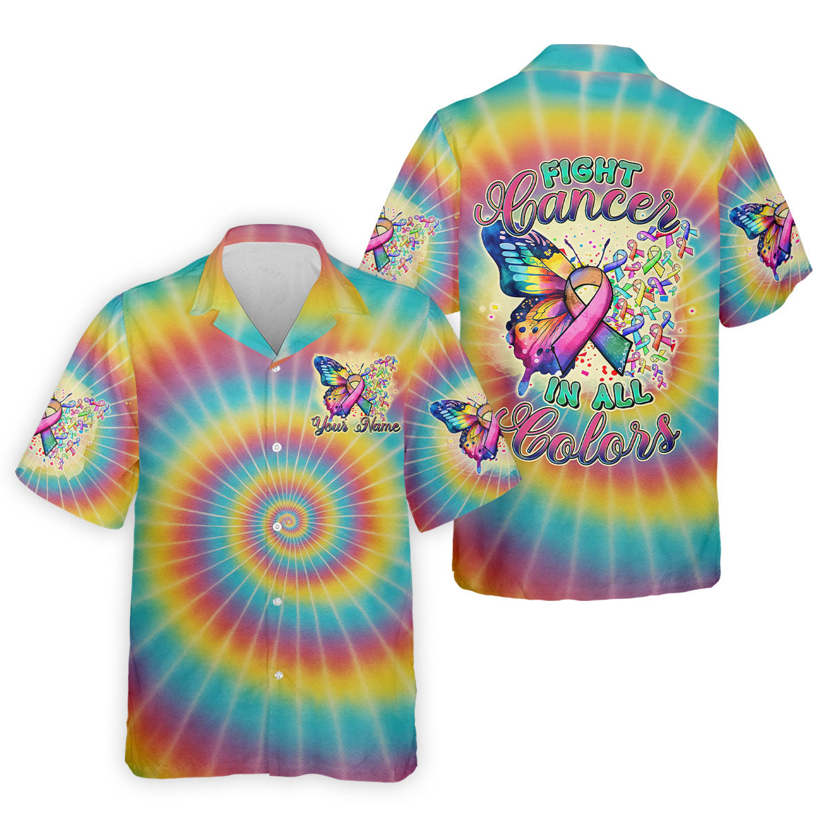 Fight Cancer In All Colors Tie Dye Print Golf Tops For Men, Cancer Awareness Shirt, Golf Shirts For Men