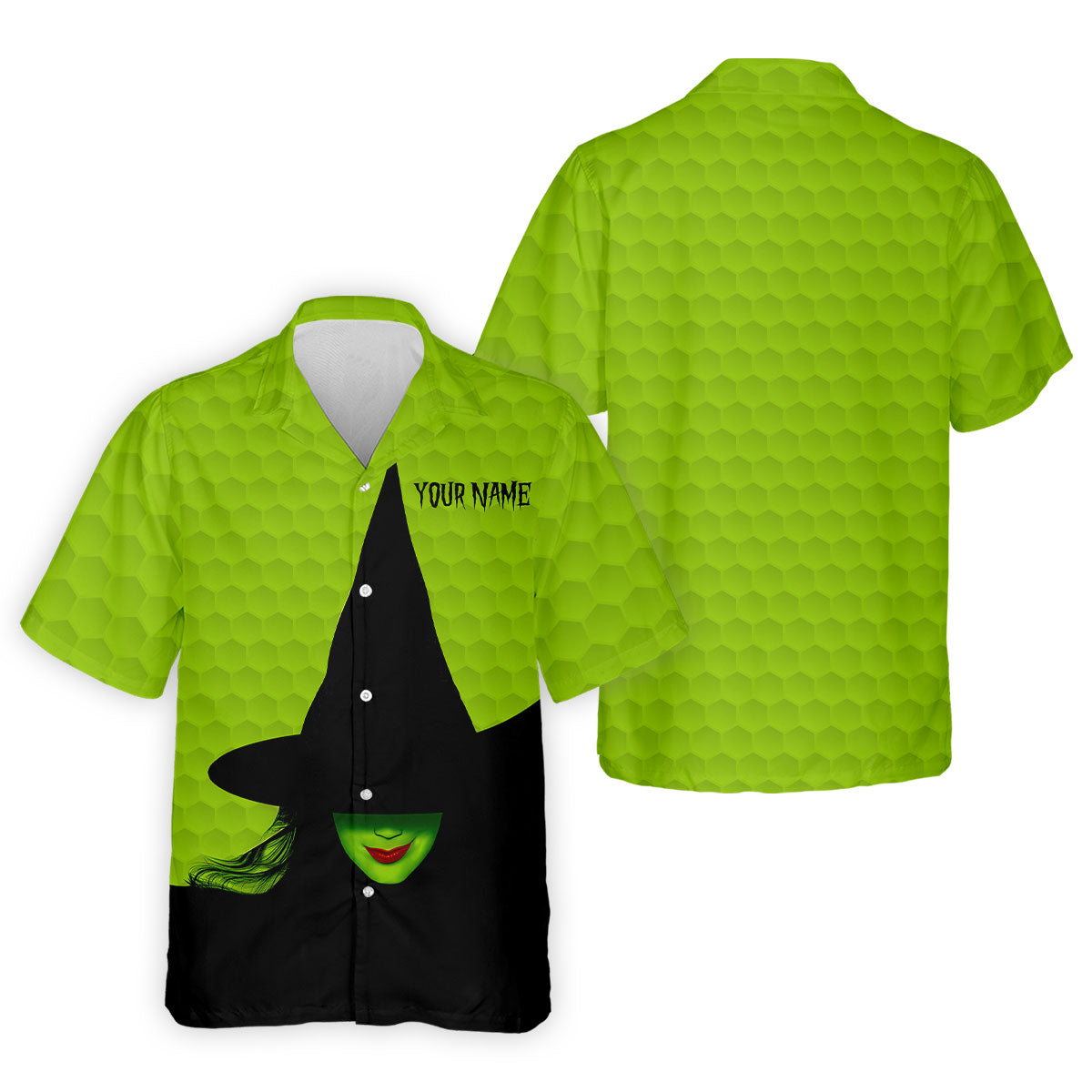 The Green Witch Golf Ball Pattern Golf Tops For Men, Spooky Vibe Men's Funny Golf Shirts, Halloween Golf Shirt