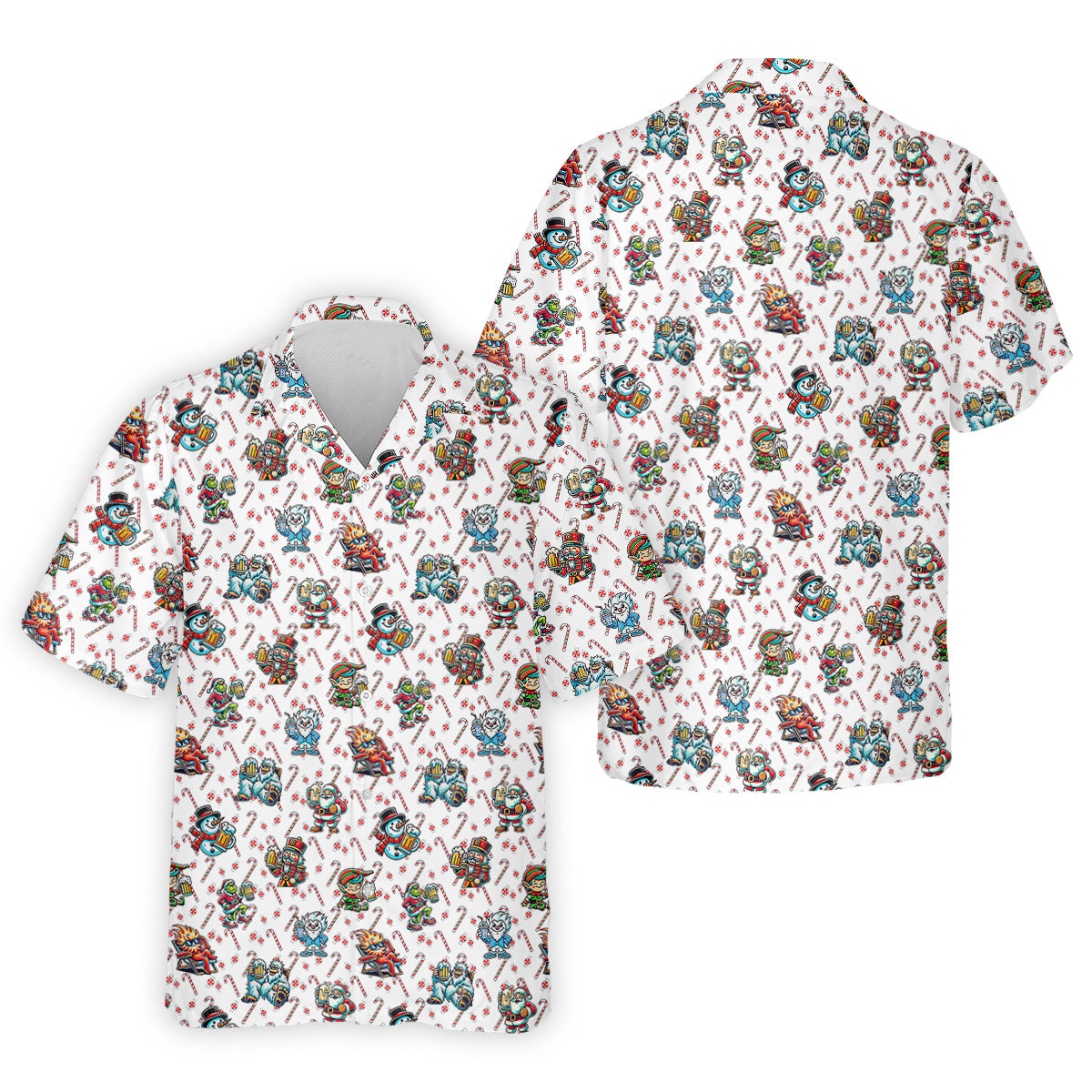 Christmas Character Beer Candy Cane Pattern Golf Tops For Men, Christmas Golf Shirt, Polo ShirtFor Men