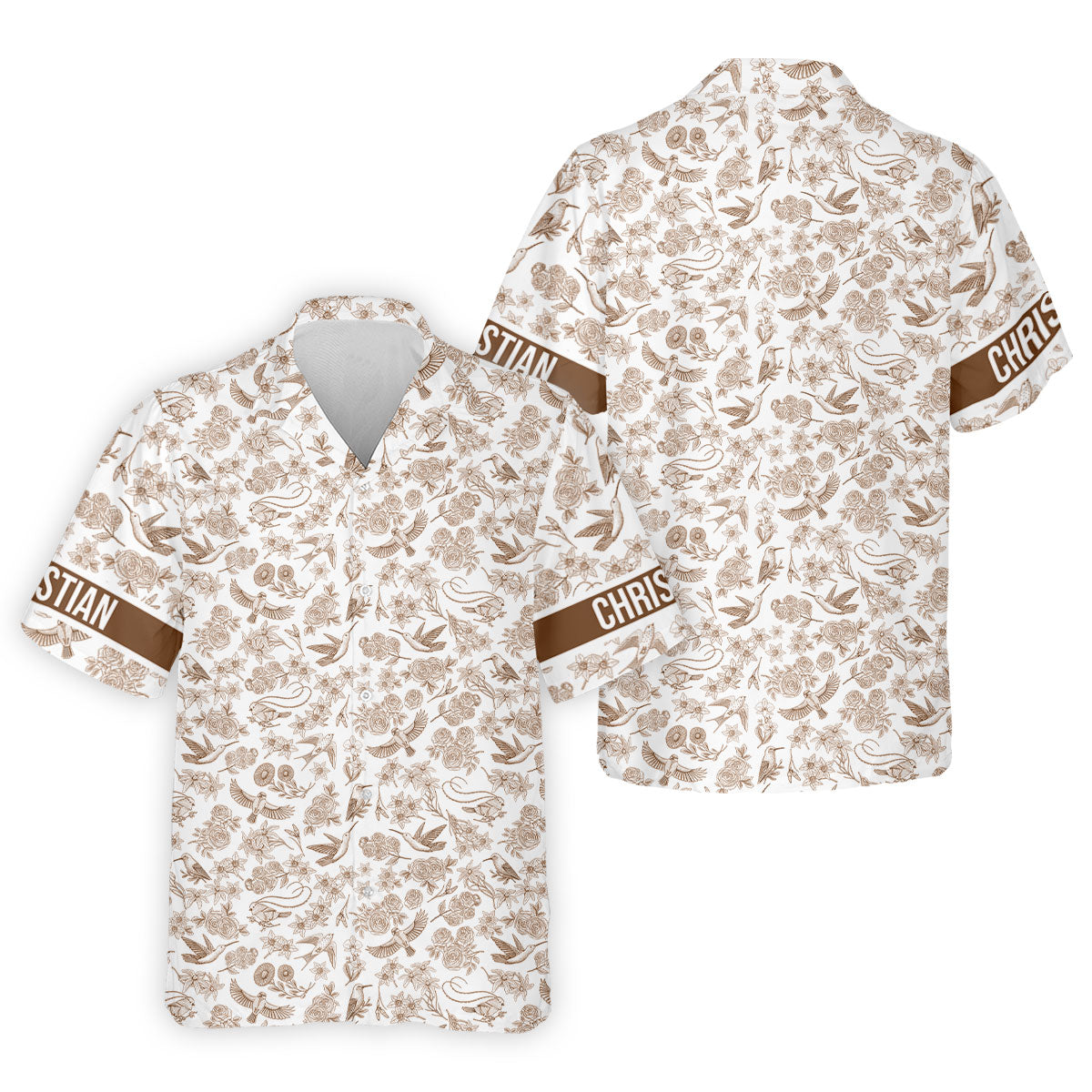 Custom Name Toile de Jouy Birds And Flowers Brown Golf Shirt, Polo ShirtFor Men, Golf Gift For Men