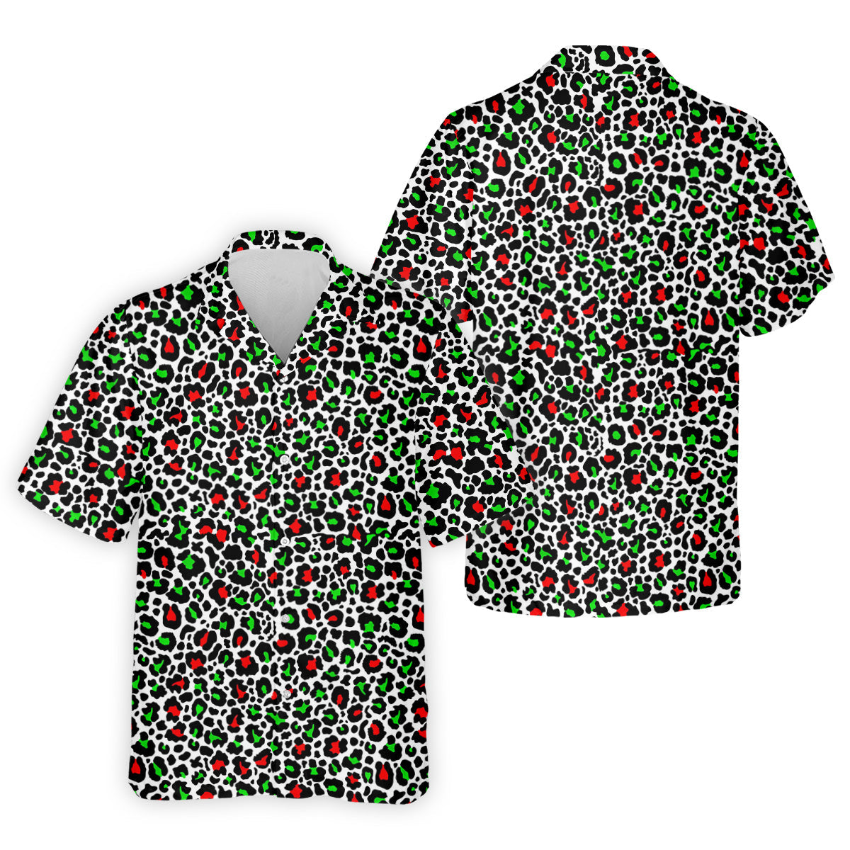 Leopard Pattern Xmas Pine Tree Green And Red Golf Tops For Men, Christmas Golf Shirt, Polo Shirt Men