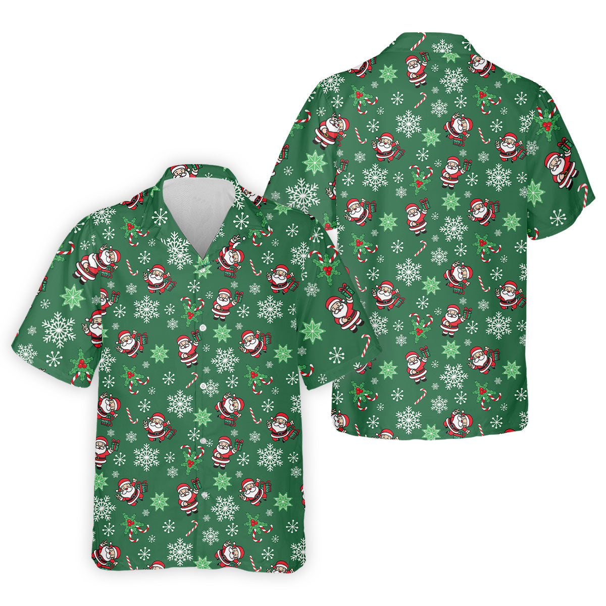 Santa Claus Pattern Christmas Green Golf Tops For Men, Christmas Golf Shirt, Polo ShirtFor Men