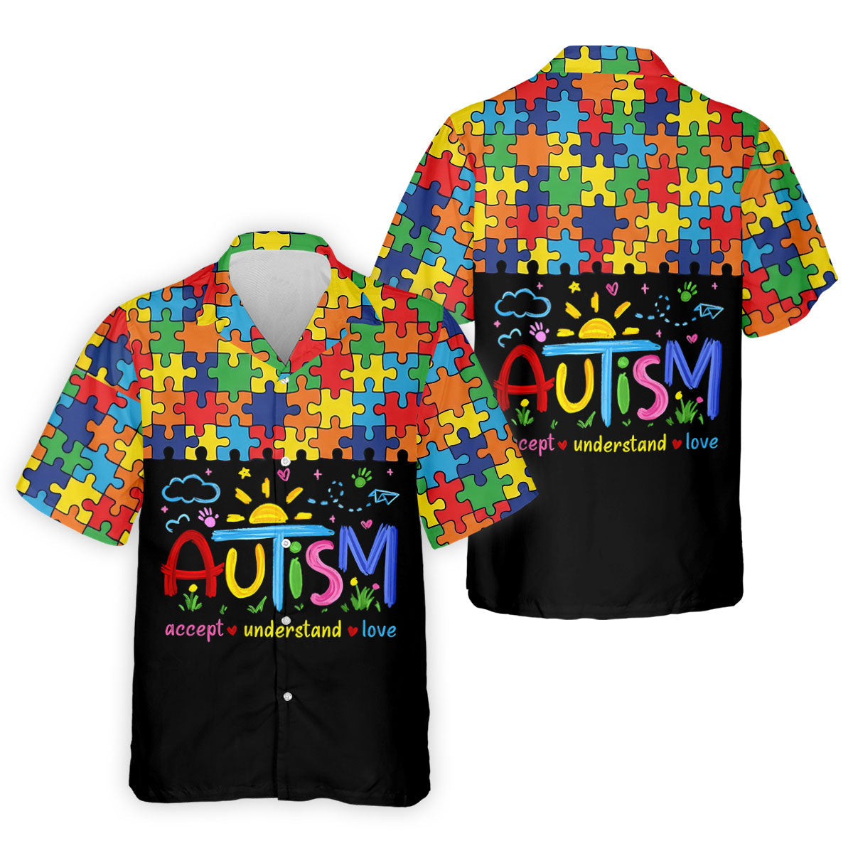 Awareness Accept Understand Love Colorful Puzzle Golf Shirt, Polo ShirtFor Men, Golf Shirts For Men