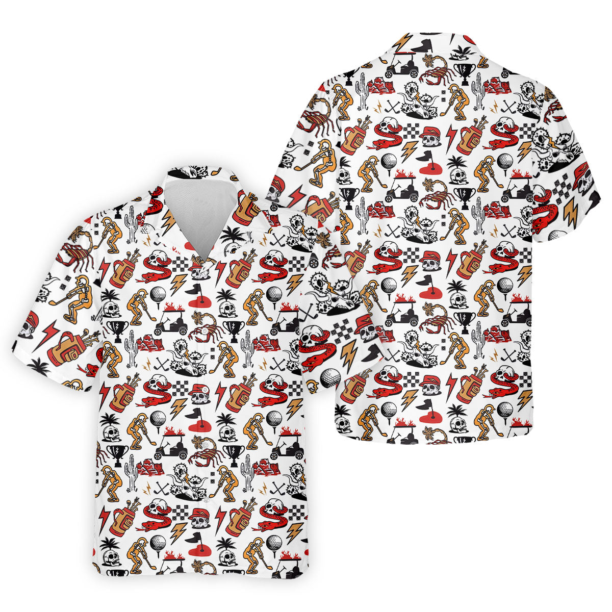 Horror Pattern White Halloween Golf Tops For Men, Fun Golf Shirts For Men, Halloween Gift Idea