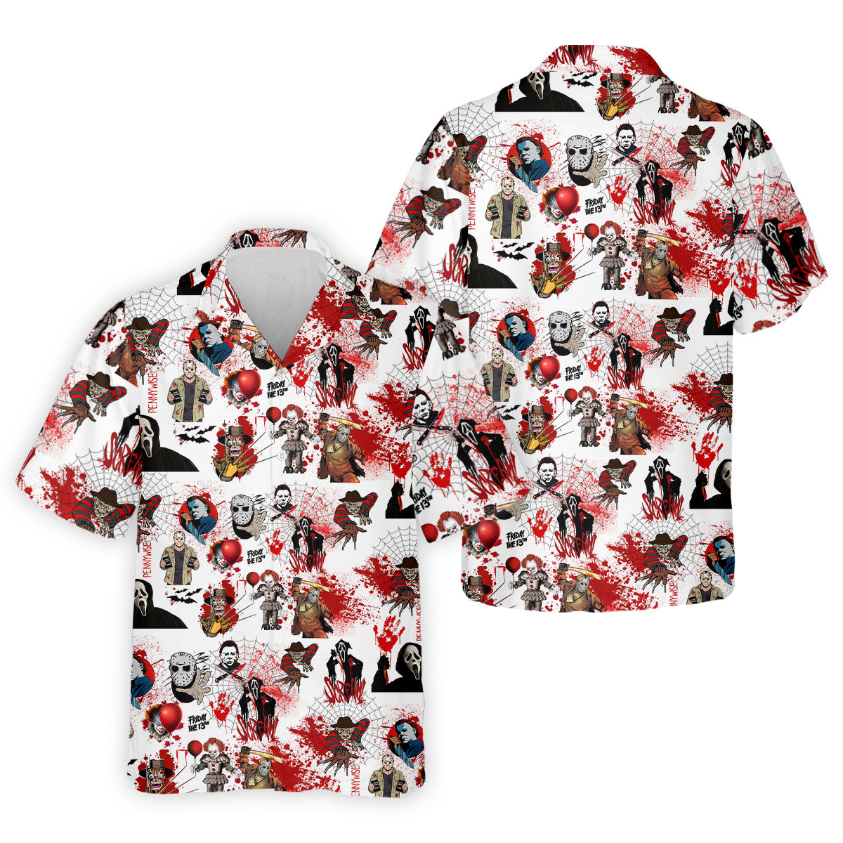 Horror Villain Blood Splatter Print Golf Tops For Men, Halloween Golf Shirt, Polo ShirtFor Men, Golfing Apparel