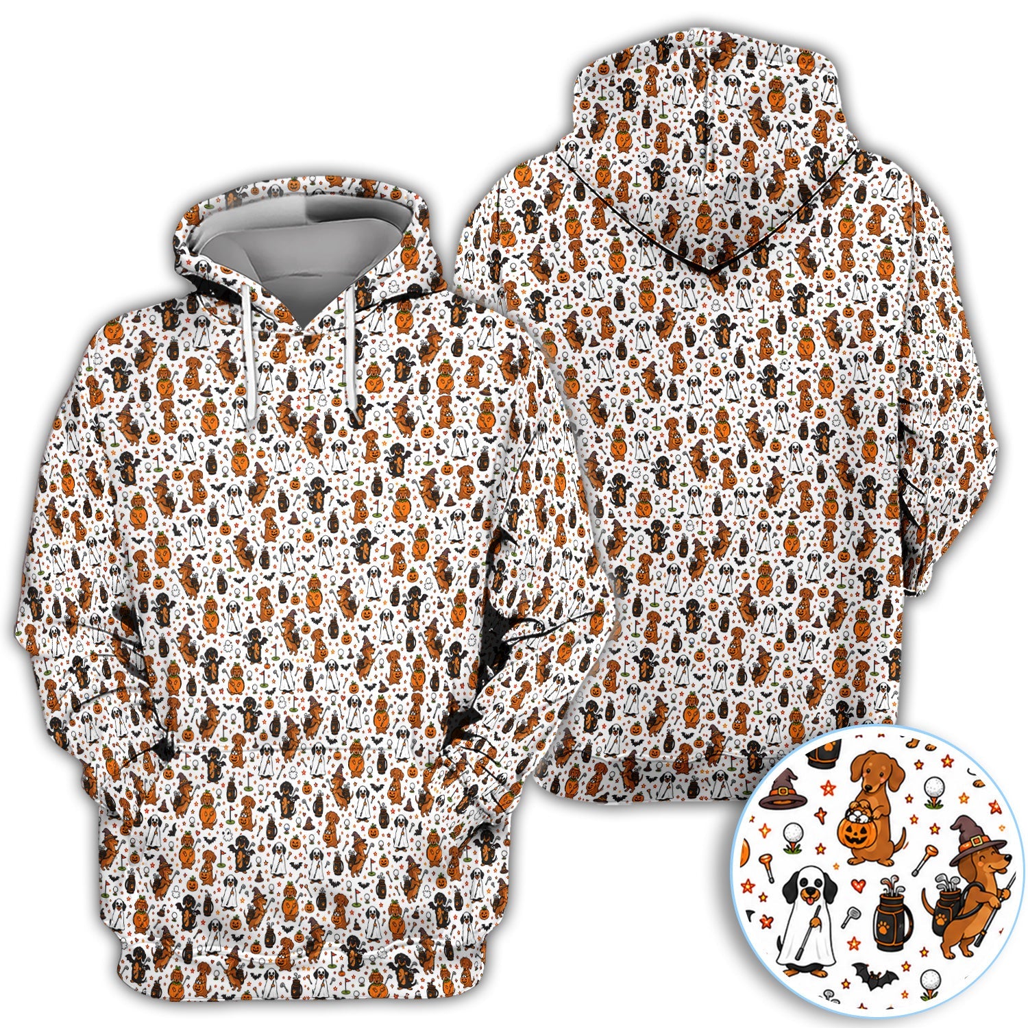 Halloween Dog Golf Polo Shirt for Men – Funny Spooky Golfer Pattern Polo