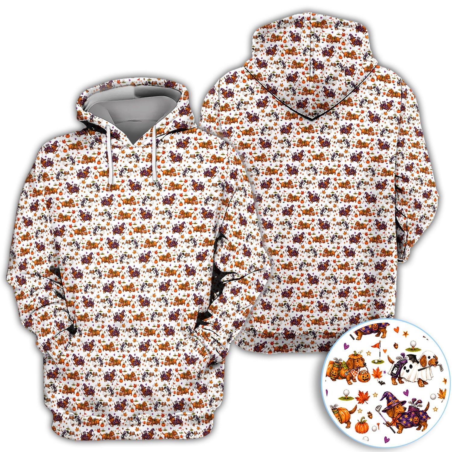 Halloween Dachshund Golf Polo Shirt for Men – Funny Spooky Wiener Dog Golfer Polo