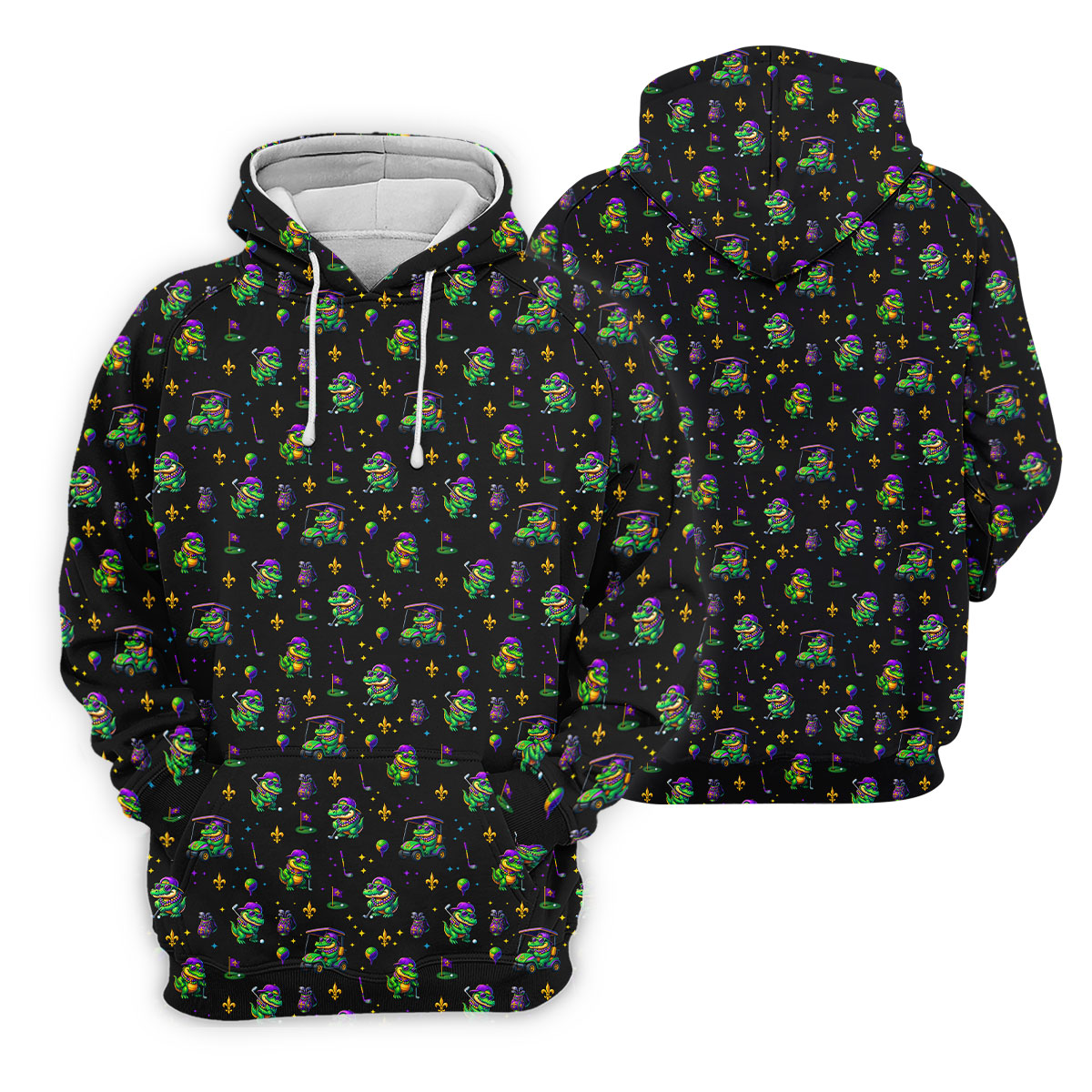 Funny Crocodile Mardi Gras Golf Shirts, Black Golf Shirt, Golf Gift For Men, Golf Shirts For Men
