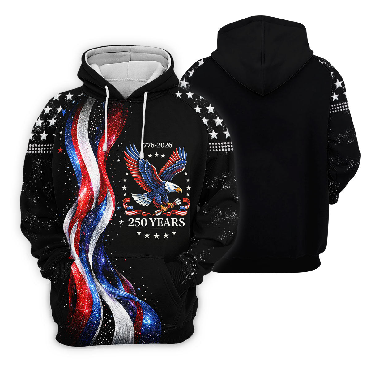 America Bald Eagle Red And White Striped Ribbon 4th Of July Golf Shirt, 250th Anniversary Golf Shirts For Men