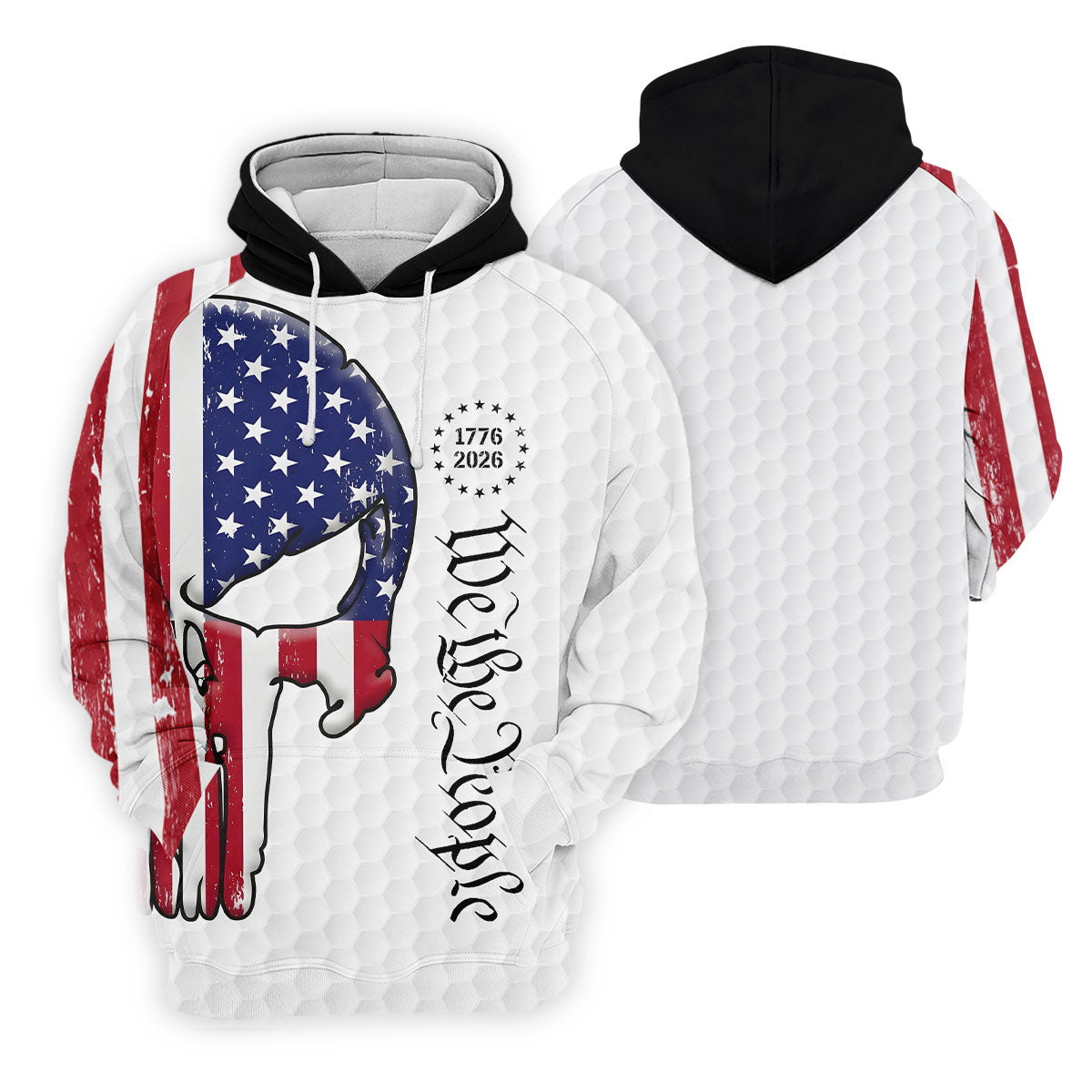 We The People 250 Celebration US Flag Pattern Skull Golf Shirt, Patriotic 4th Of July Golf Shirts For Men