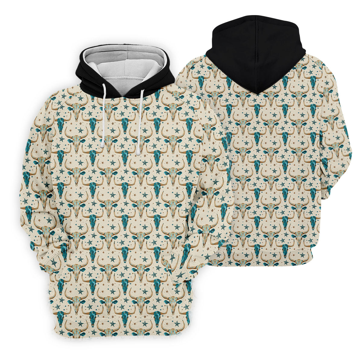 Cow Skulls Turquoise And Beige Western Theme Golf Tops For Men, Polo Shirtor Men, Golf Shirts For Men