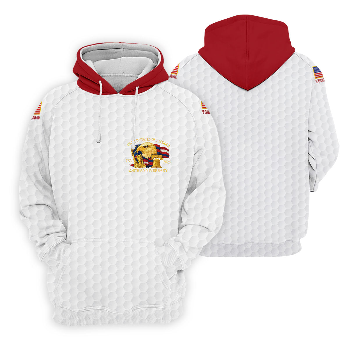 United States 250th Anniversary Patriotic Eagle White Custom Golf Shirts, 4th Of July Golf Shirts For Men