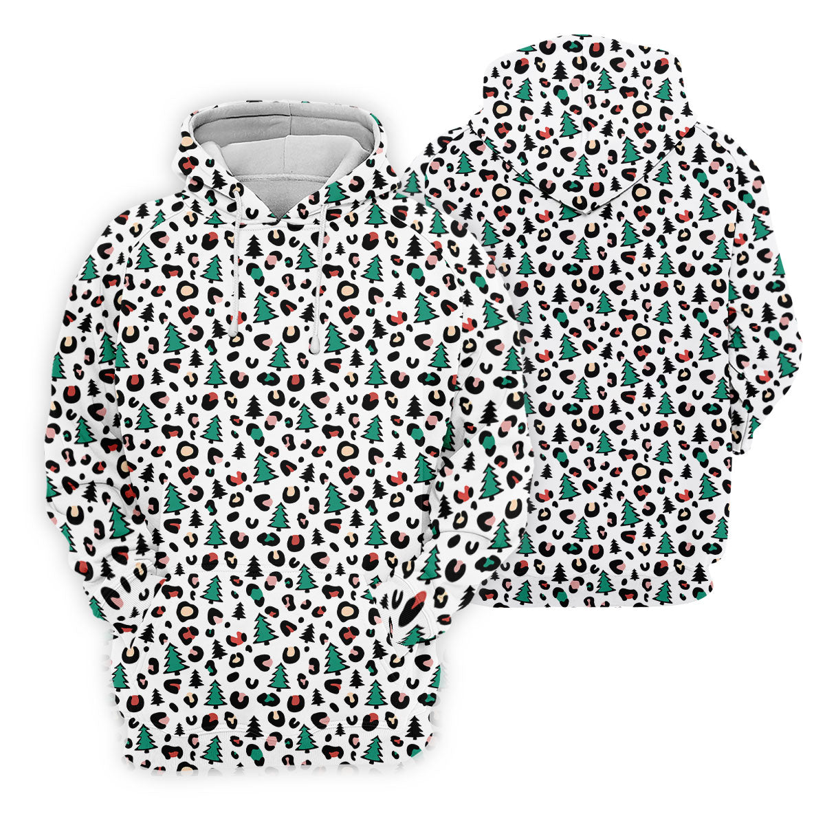Leopard Pattern Xmas Pine Tree Golf Tops For Men, Christmas Golf Shirt, Cute Golf Outfit, Polo ShirtFor Men