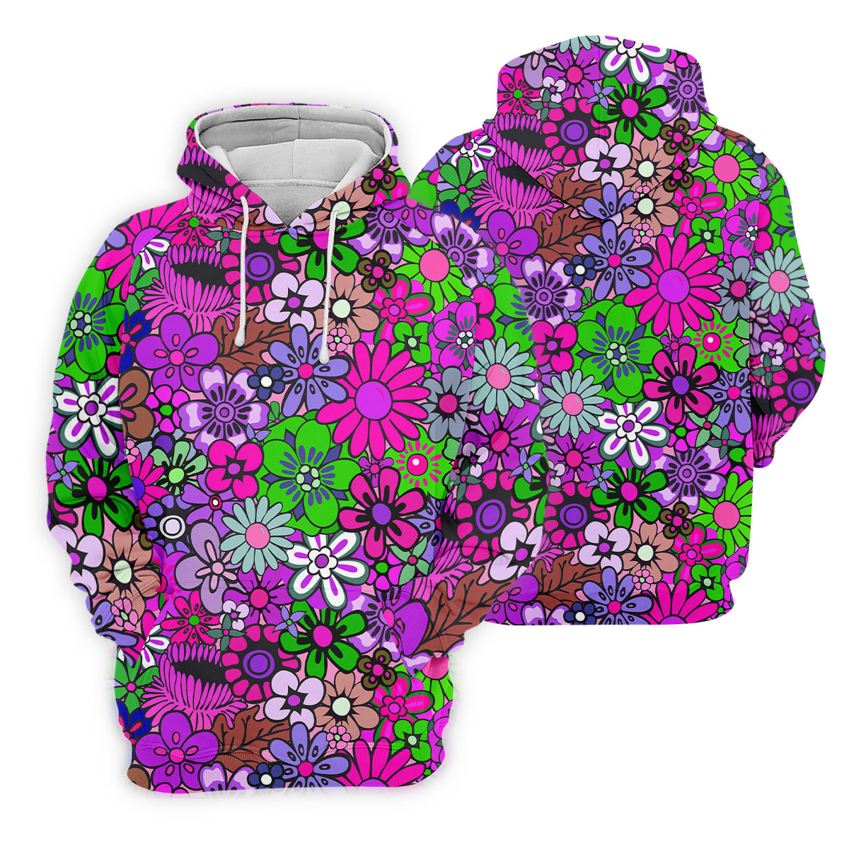 Pink Purple Retro Flower Power Golf Shirt, Women’s Golf Apparel, Hawaiian Golf Shirt, Golf Polo For Women